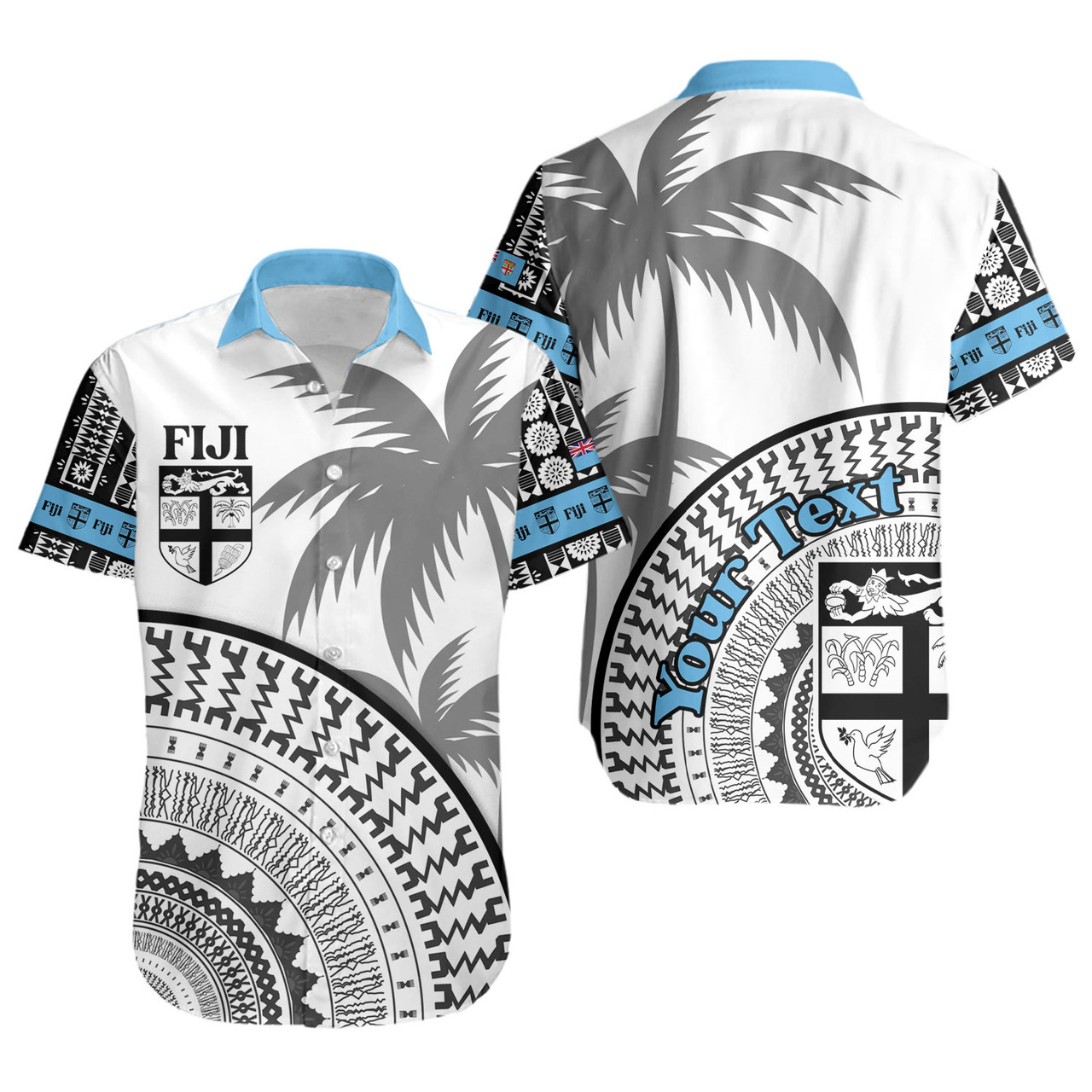 Fiji Custom Personalised Short Sleeve Shirt Fijian Masi Palm Curve Style