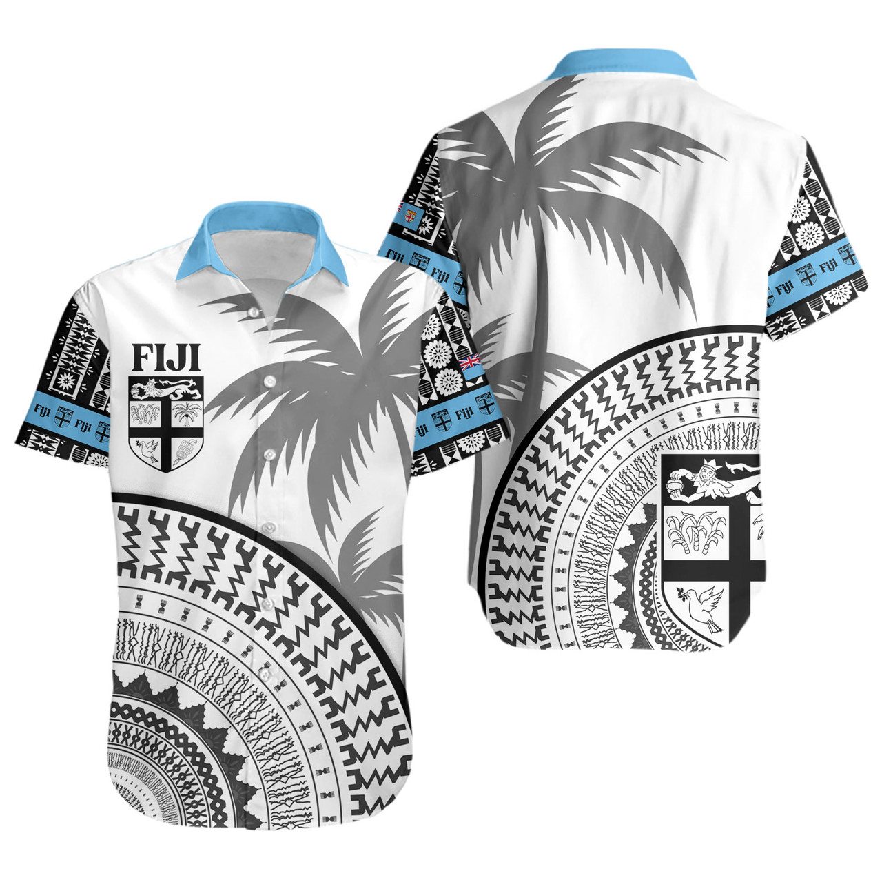 Fiji Custom Personalised Short Sleeve Shirt Fijian Masi Palm Curve Style