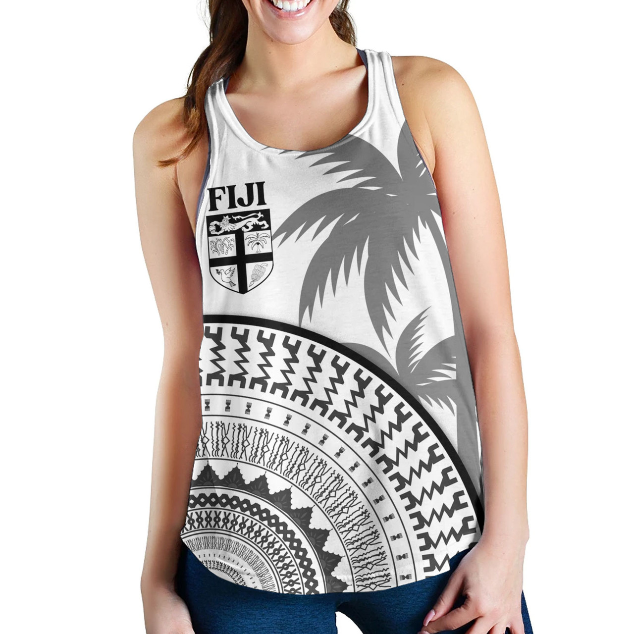 Fiji Custom Personalised Women Tank Fijian Masi Palm Curve Style