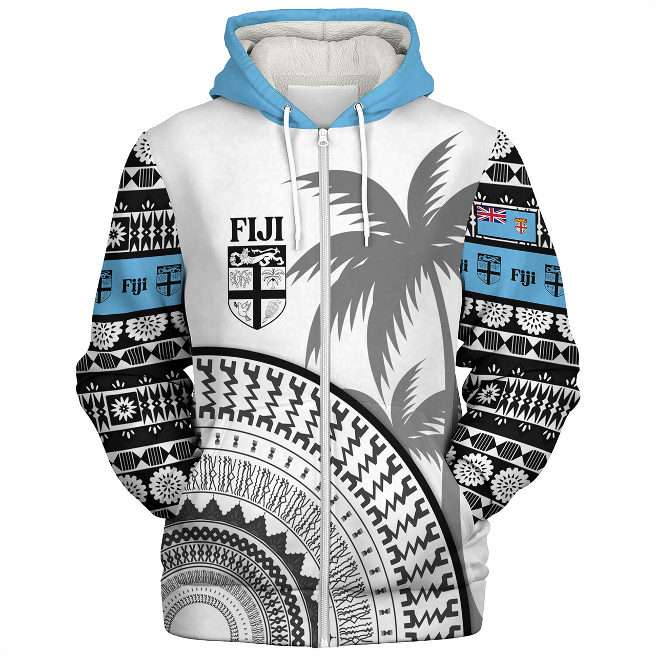 Fiji Custom Personalised Sherpa Hoodie Fijian Masi Palm Curve Style