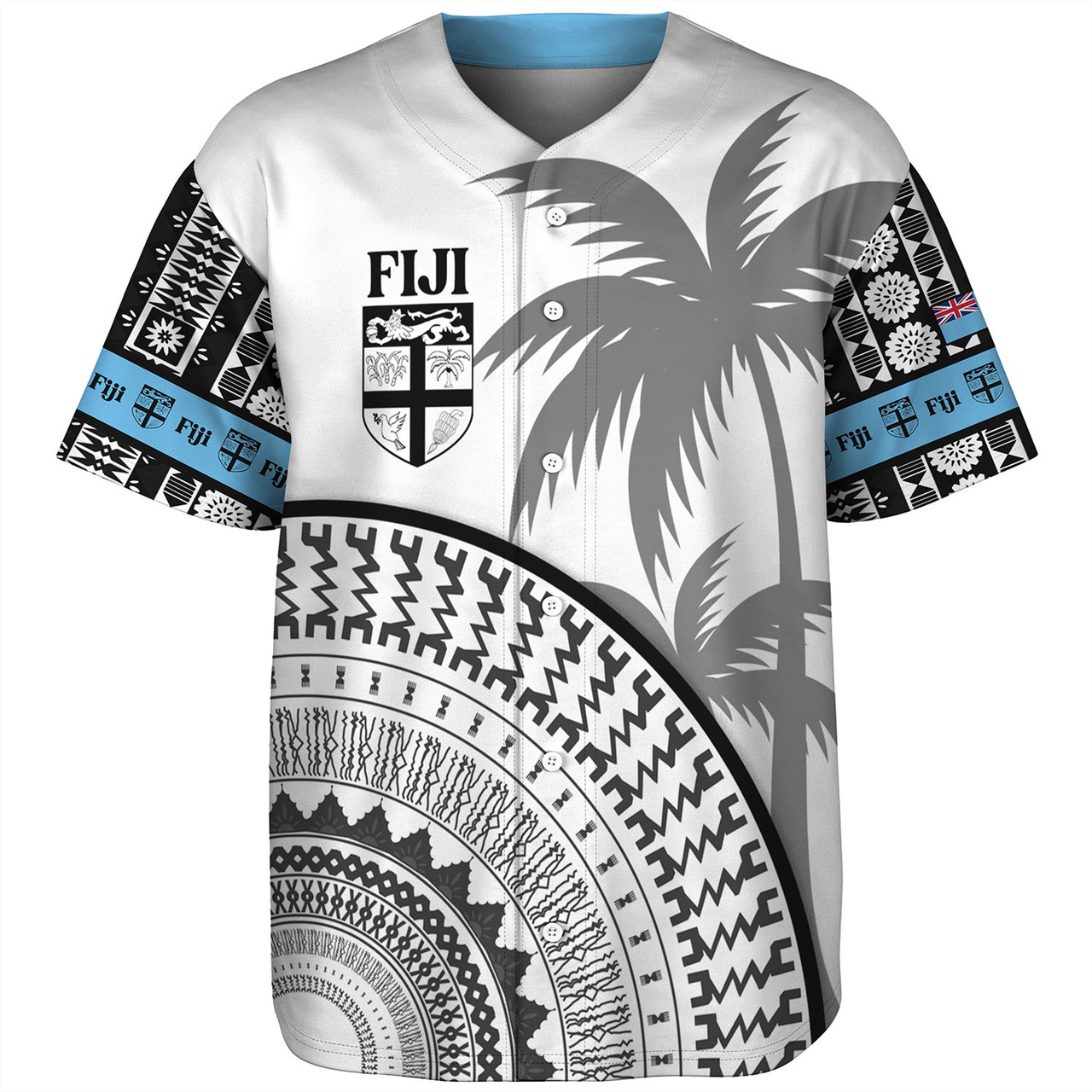 Fiji Custom Personalised Baseball Shirt Fijian Masi Palm Curve Style