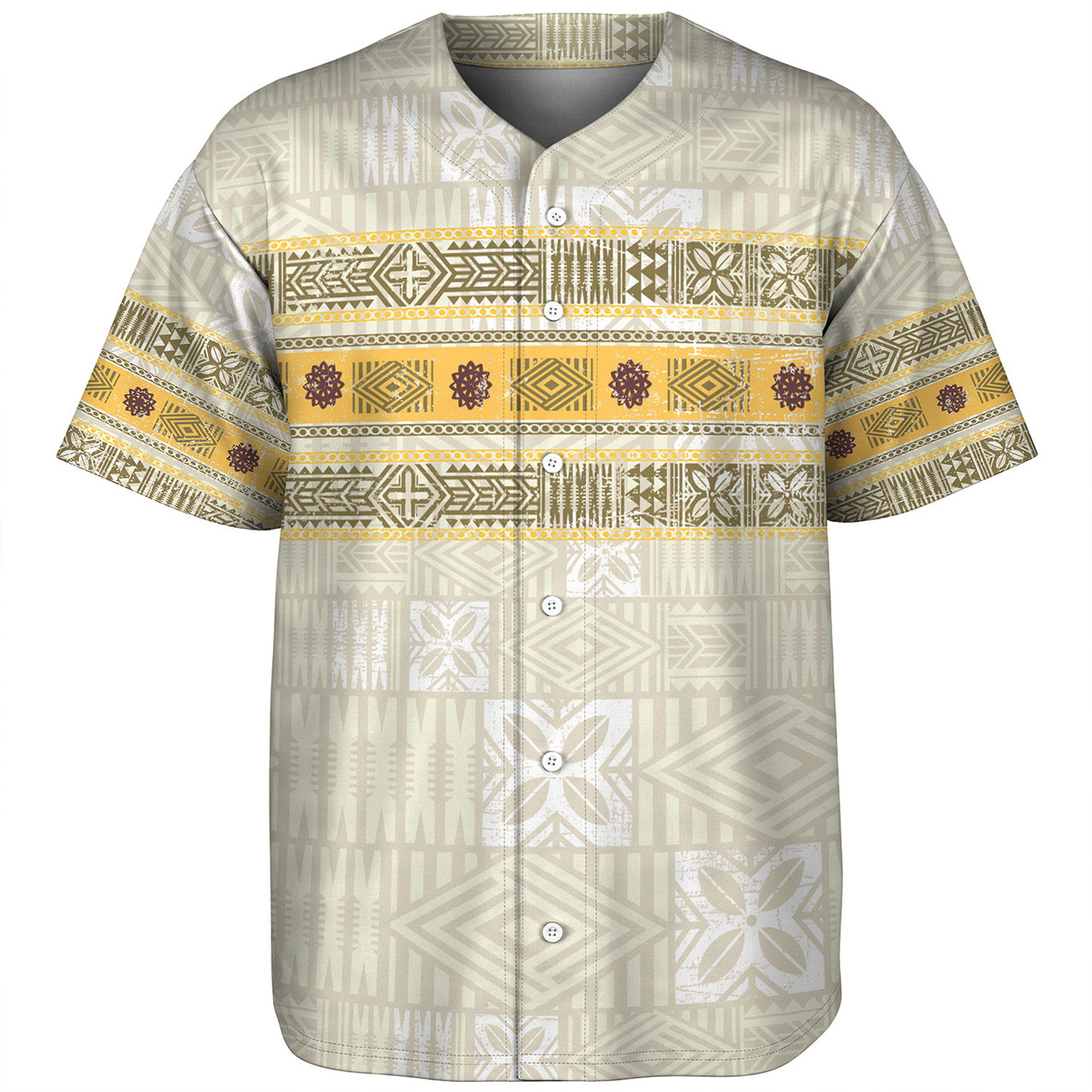 Fiji Baseball Shirt Fijian Masi Tapa Design