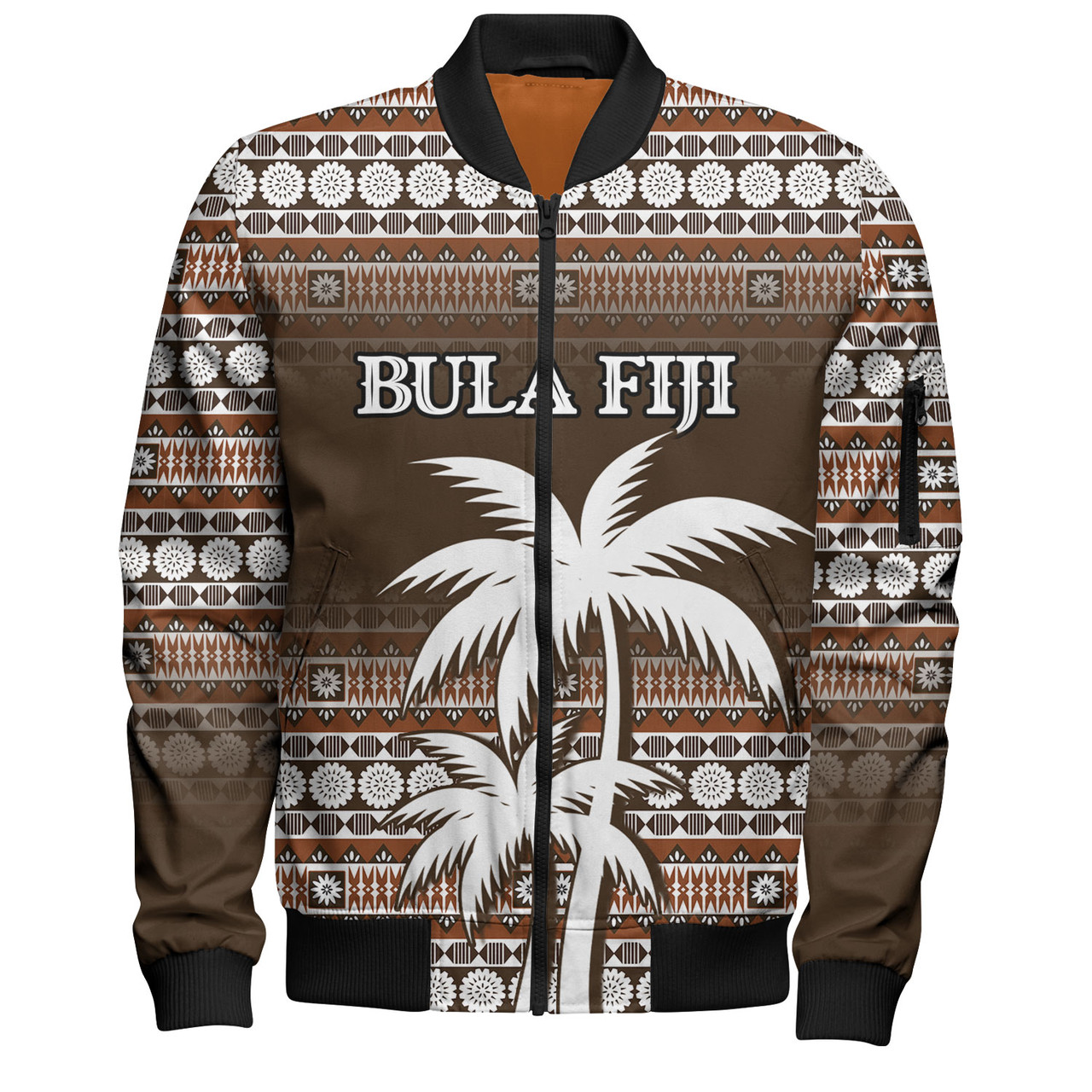 Fiji Bomber Jacket Custom Bula Fiji Masi Brown Patterns