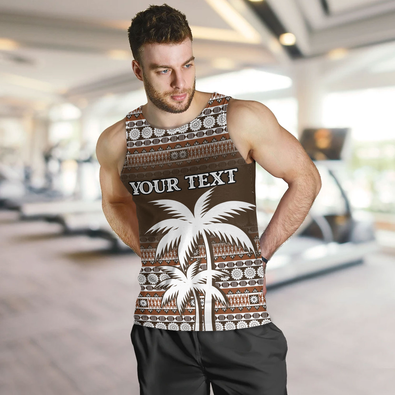 Fiji Tank Top Custom Bula Fiji Masi Brown Patterns