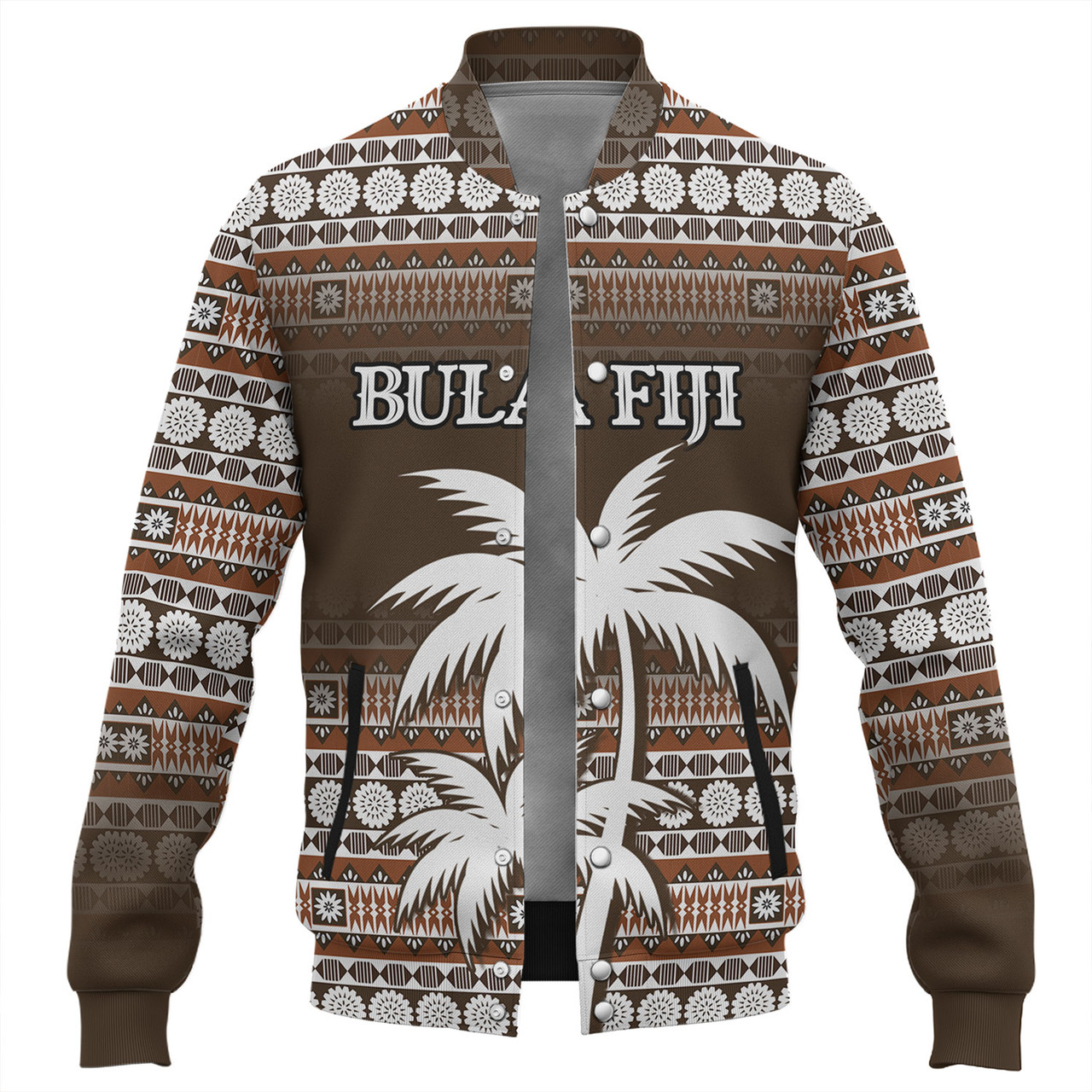 Fiji Baseball Jacket Custom Bula Fiji Masi Brown Patterns