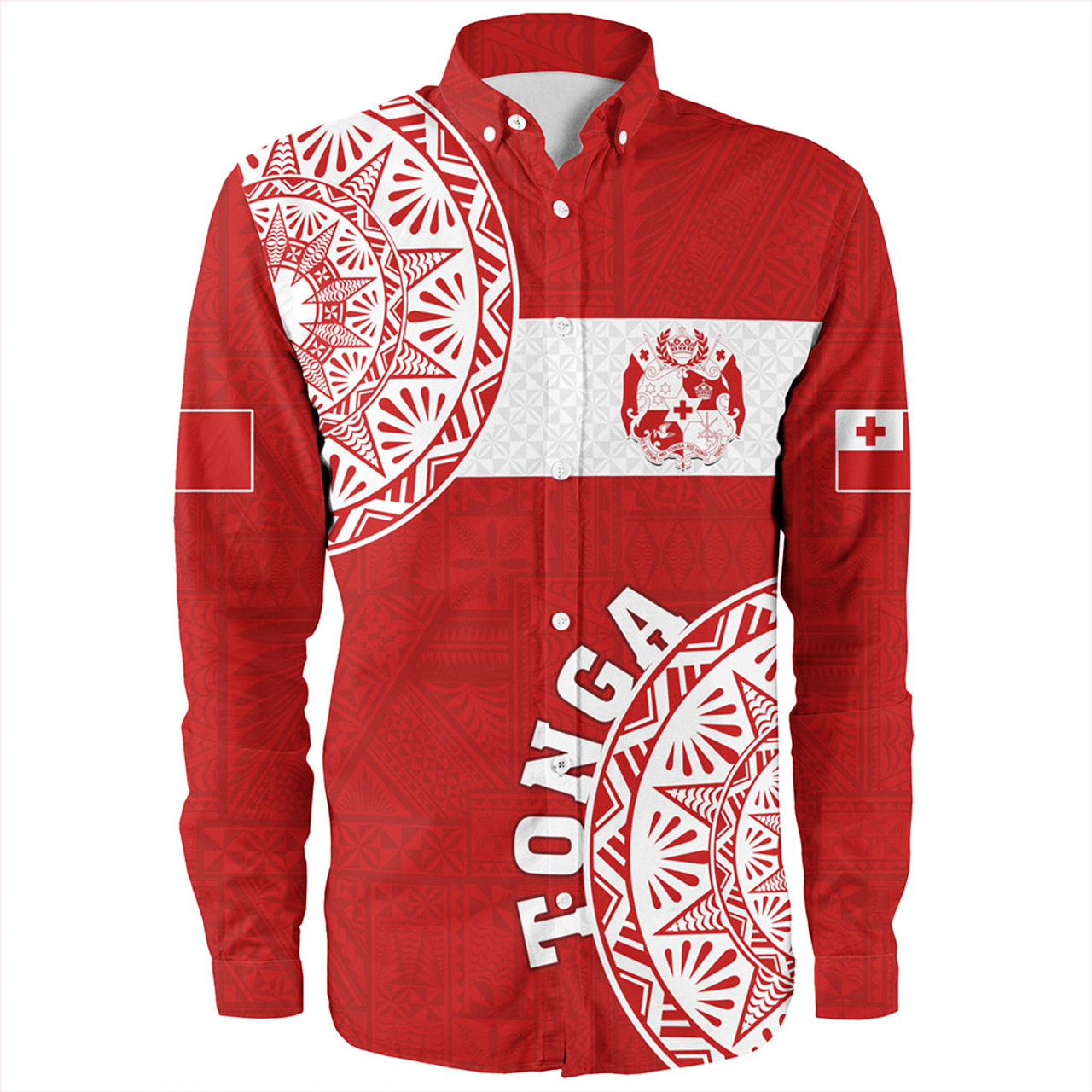 Tonga Long Sleeve Shirt Kingdom of Tonga Ngatu Pattern Circle