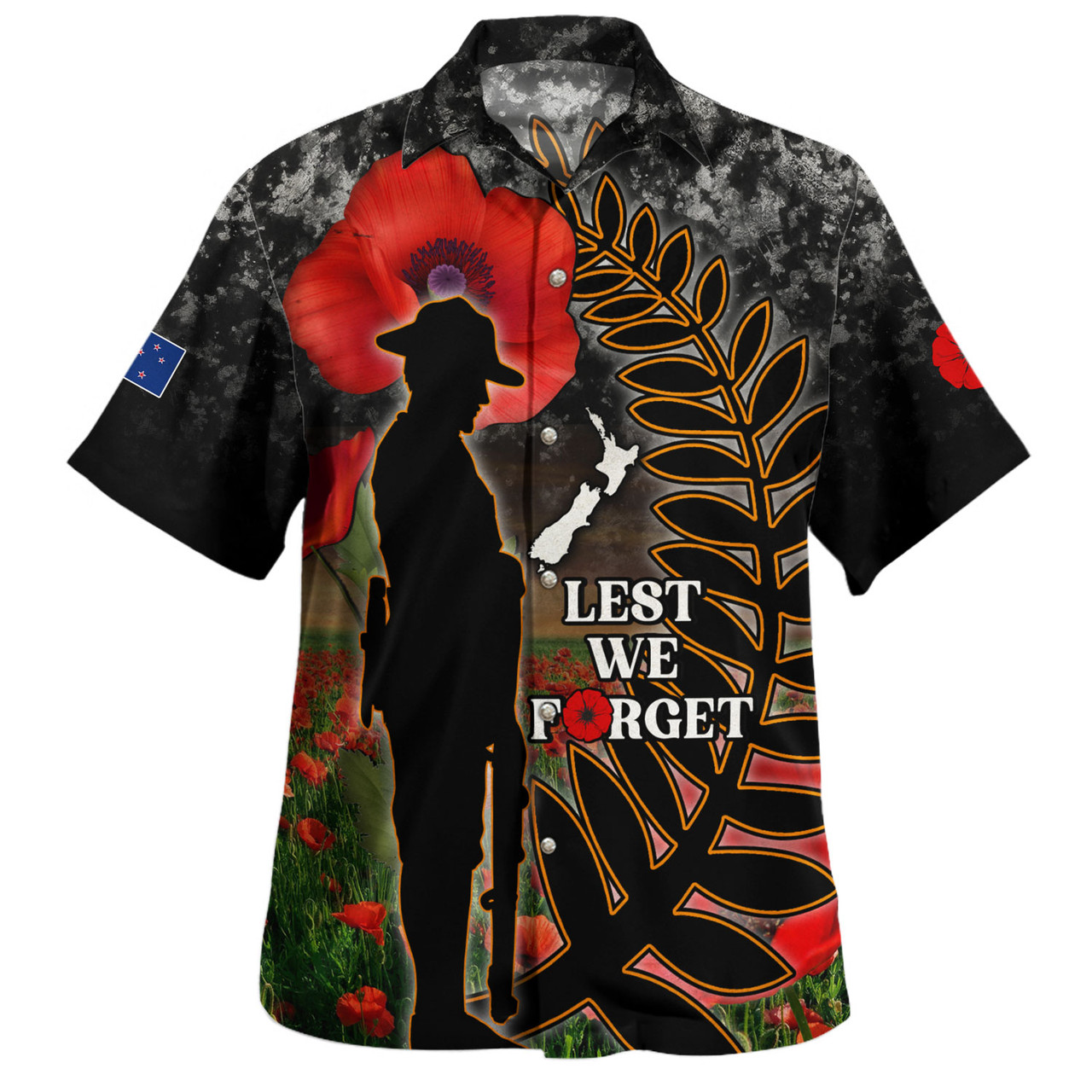 New Zealand Hawaiian Shirt Custom Anzac Day Lest We Forget Silver Fern