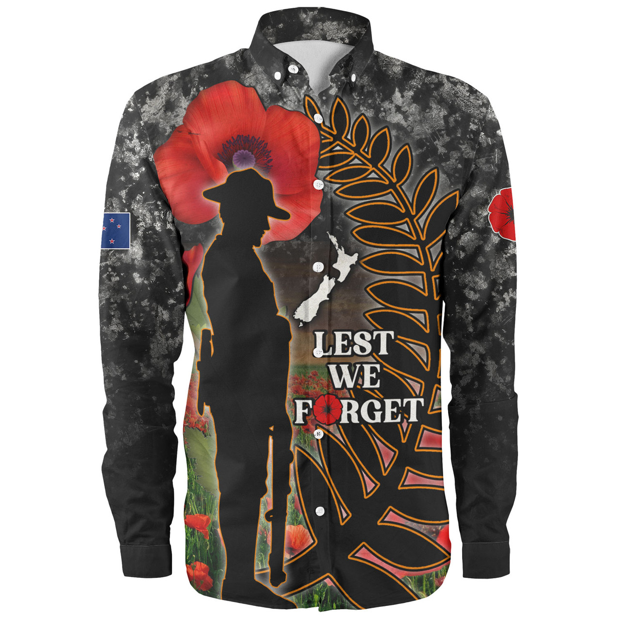 New Zealand Long Sleeve Shirt Custom Anzac Day Lest We Forget Silver Fern