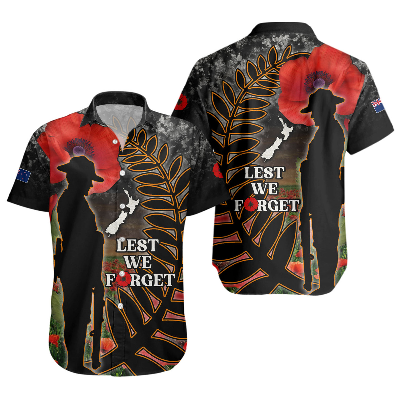 New Zealand Short Sleeve Shirt Custom Anzac Day Lest We Forget Silver Fern