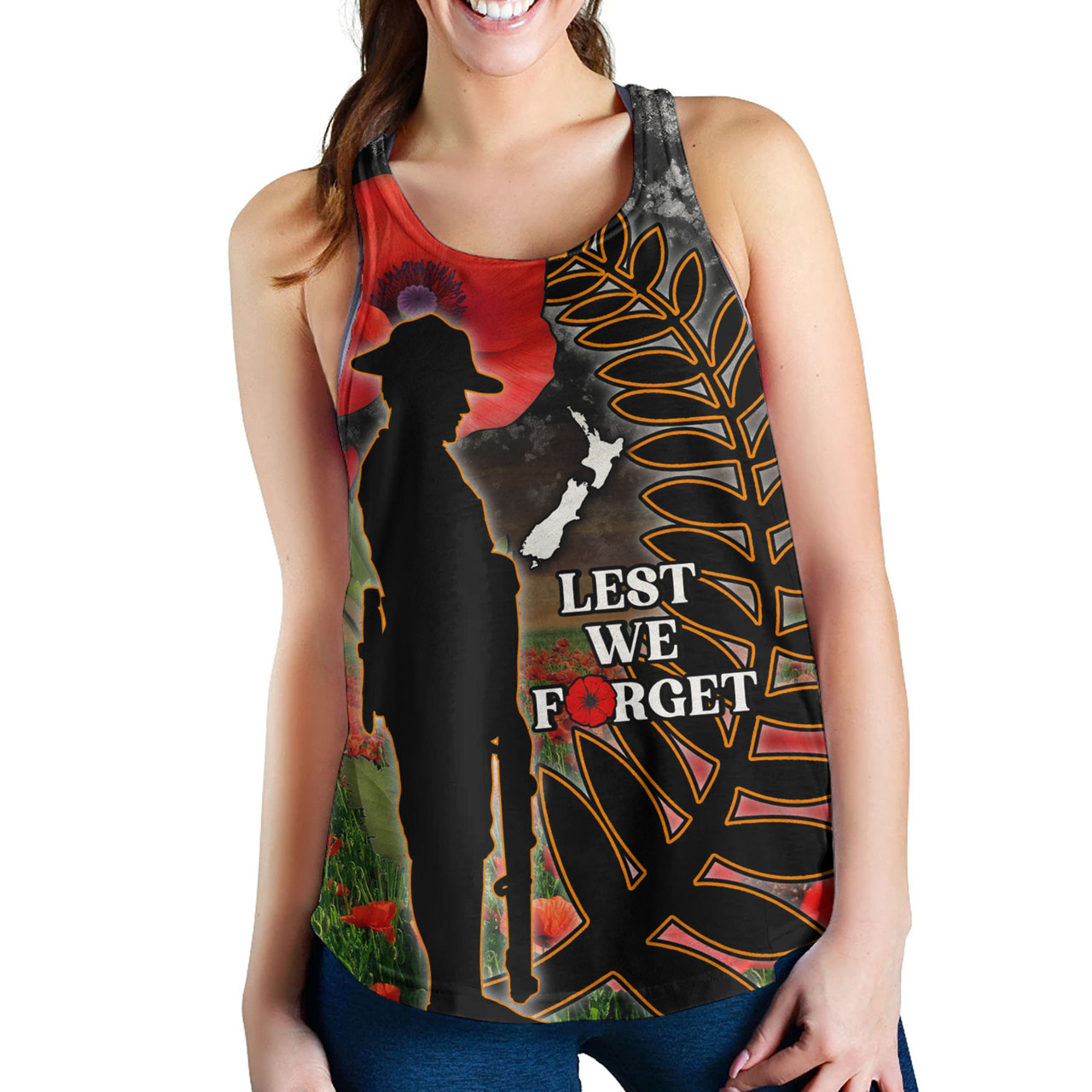 New Zealand Women Tank Custom Anzac Day Lest We Forget Silver Fern