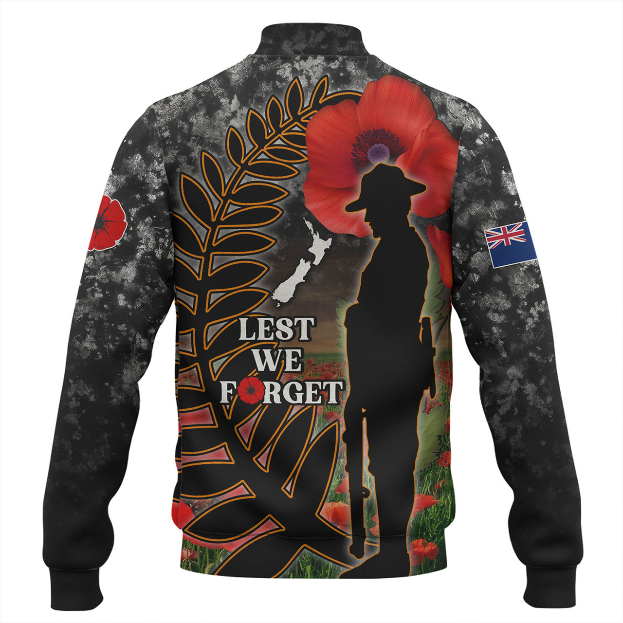 New Zealand Baseball Jacket Custom Anzac Day Lest We Forget Silver Fern