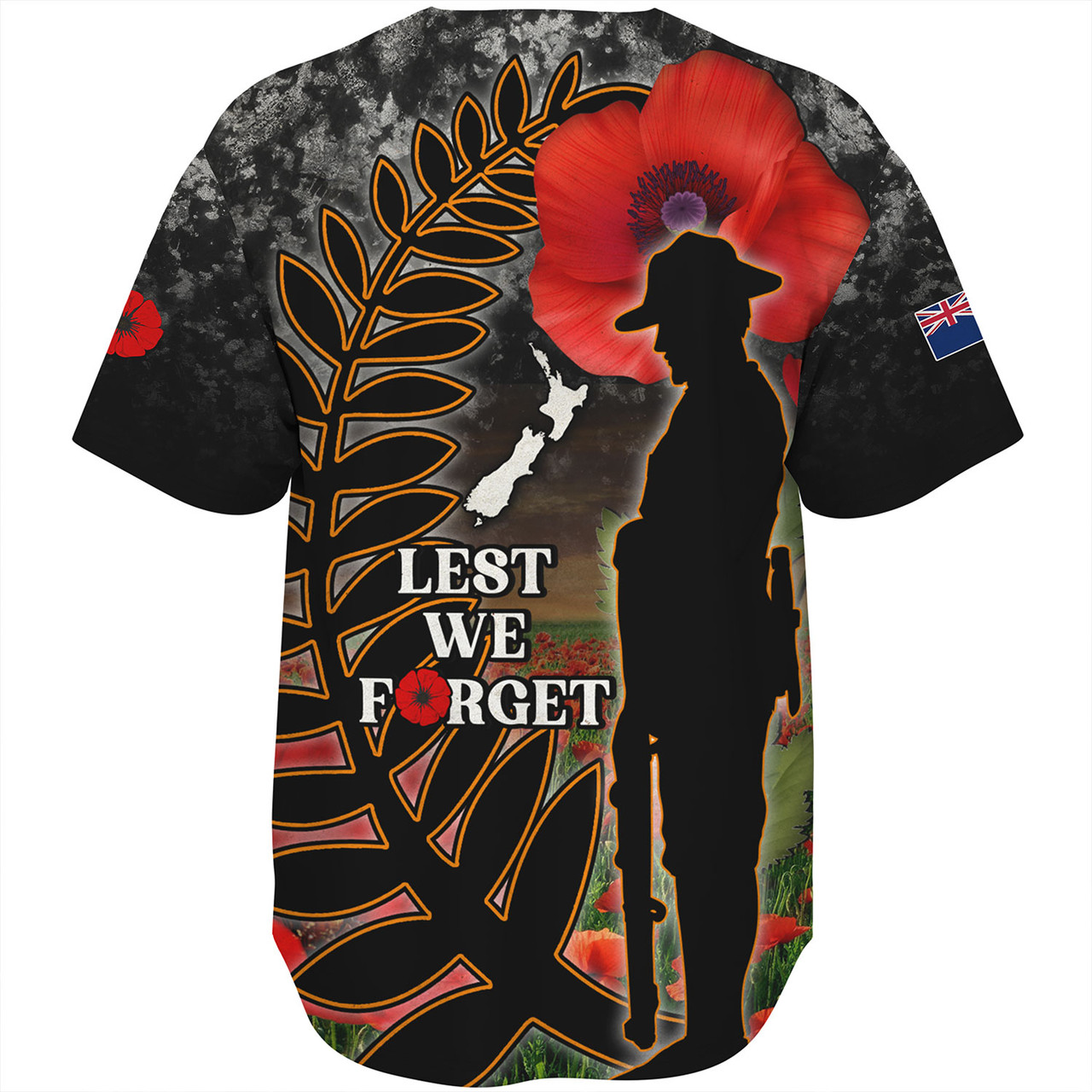 New Zealand Baseball Shirt Custom Anzac Day Lest We Forget Silver Fern