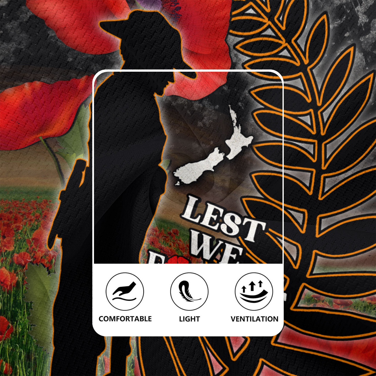 New Zealand Rugby Jersey Custom Anzac Day Lest We Forget Silver Fern