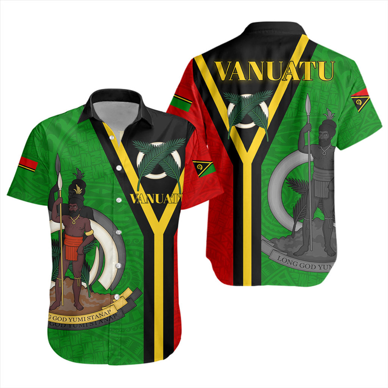 Vanuatu Short Sleeve Shirt Melanesia Flag Design