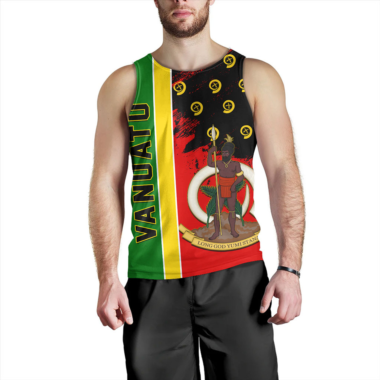 Vanuatu Tank Top Melanesian Flag Grunge Symbols Pattern