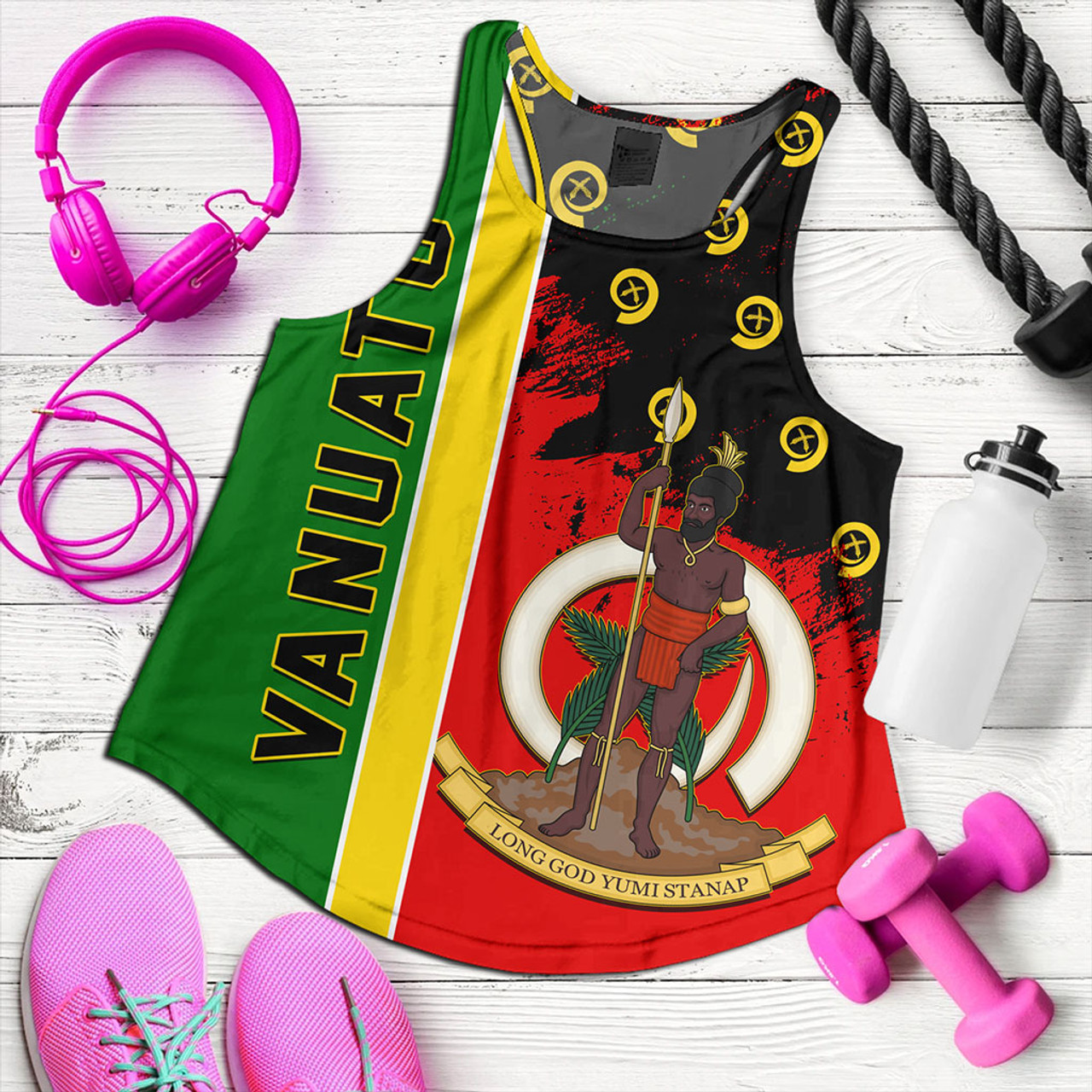 Vanuatu Women Tank Melanesian Flag Grunge Symbols Pattern