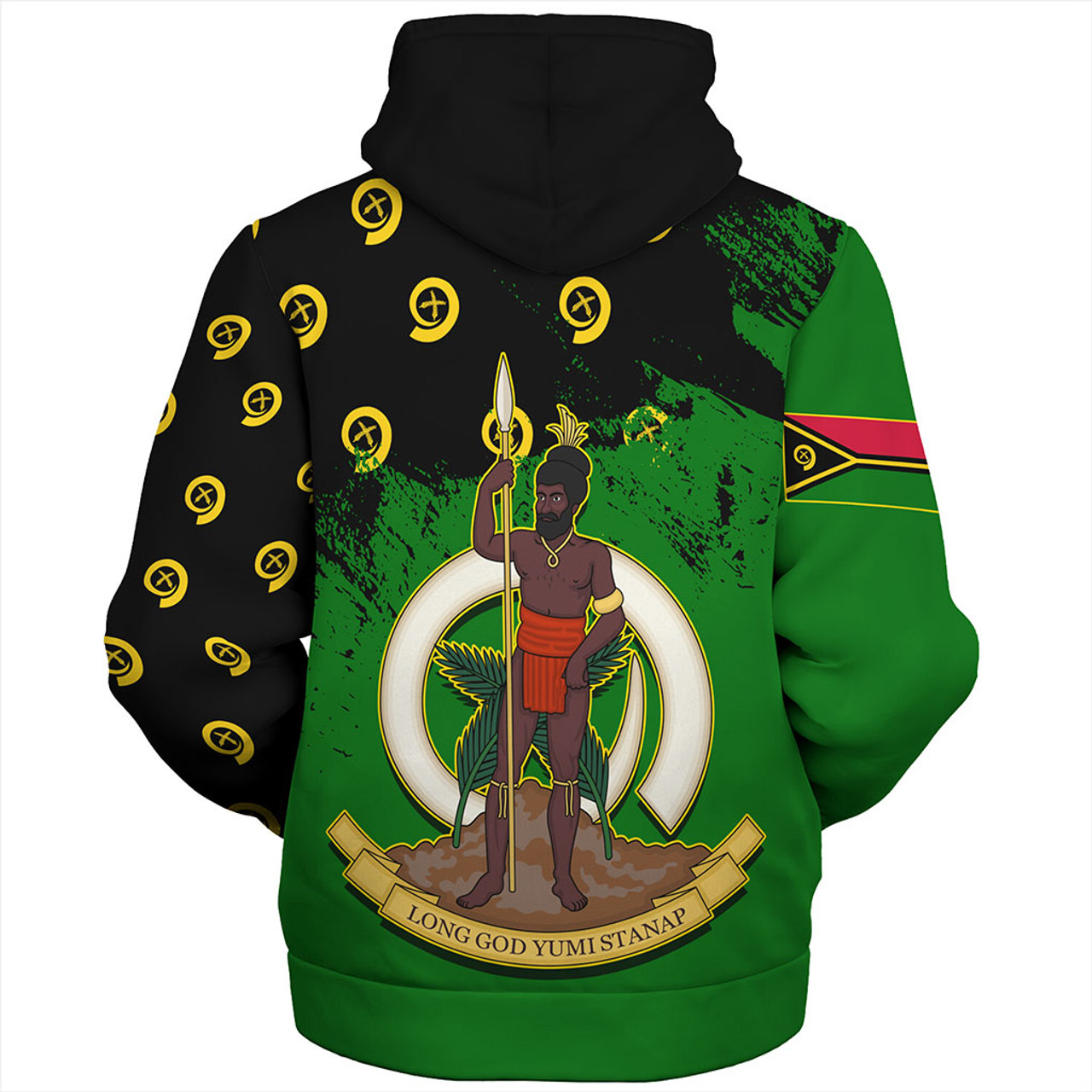 Vanuatu Sherpa Hoodie Melanesian Flag Grunge Symbols Pattern