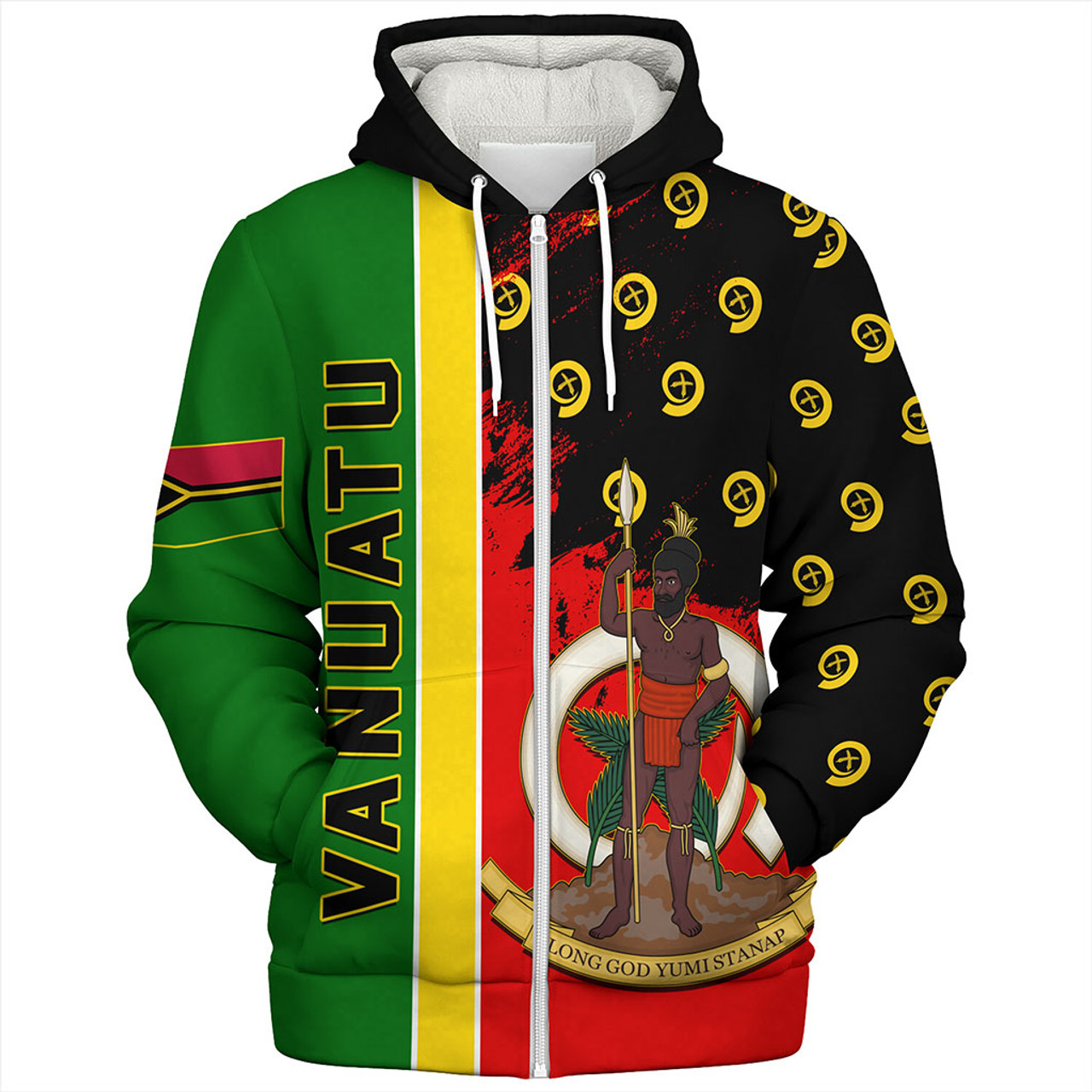 Vanuatu Sherpa Hoodie Melanesian Flag Grunge Symbols Pattern