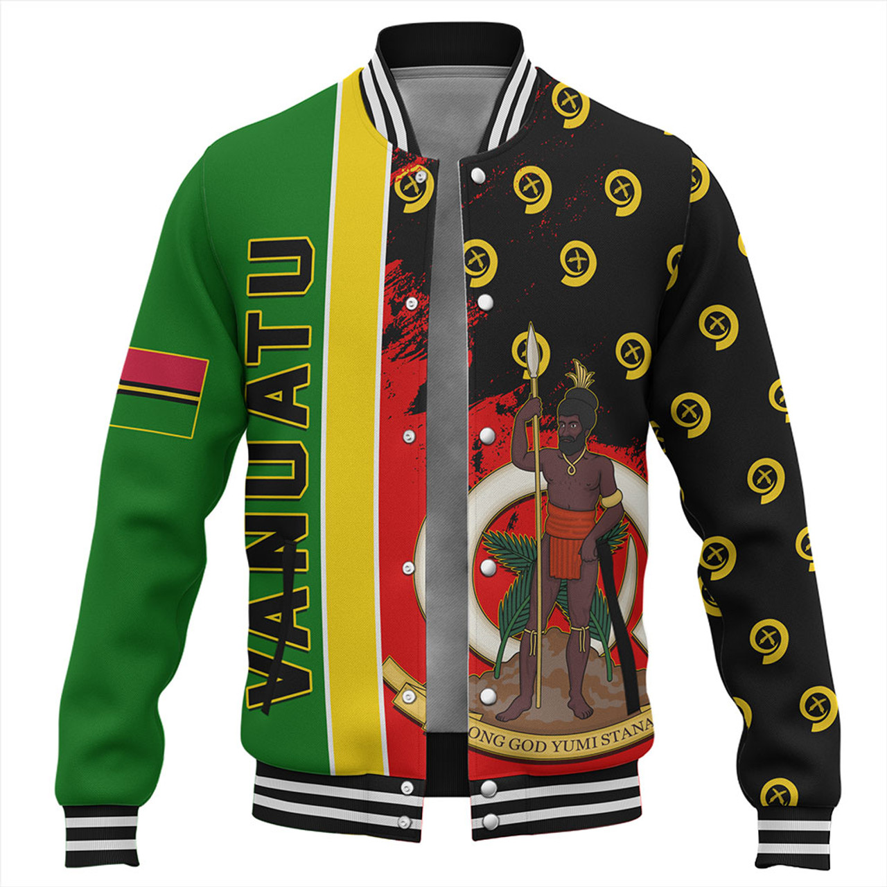 Vanuatu Baseball Jacket Melanesian Flag Grunge Symbols Pattern