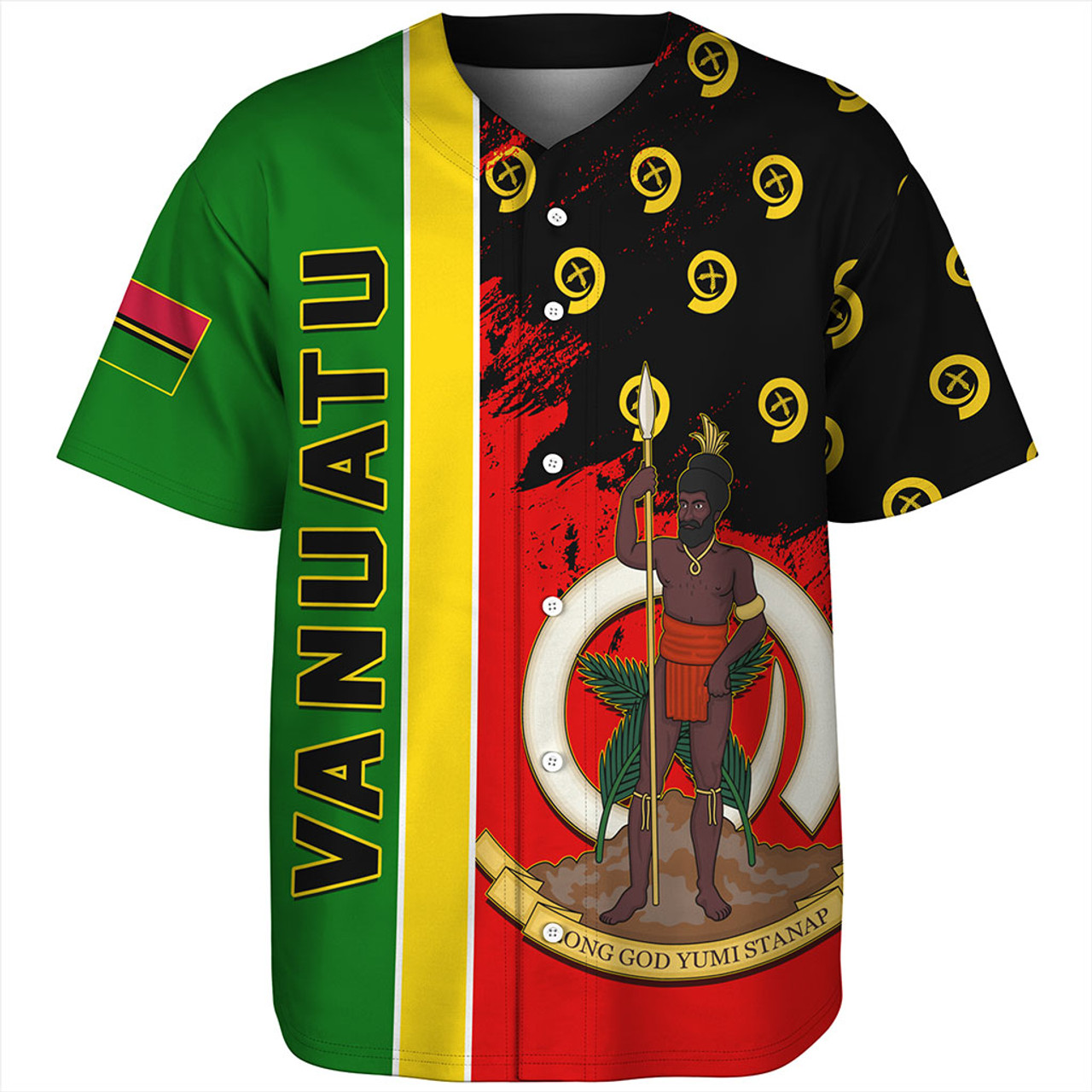 Vanuatu Baseball Shirt Melanesian Flag Grunge Symbols Pattern