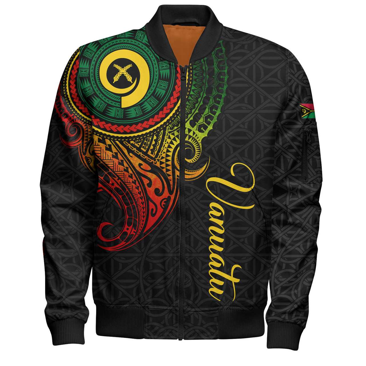 Vanuatu Bomber Jacket Custom Vanuatu Seal Mutis En Atan Patterns Reggae Color