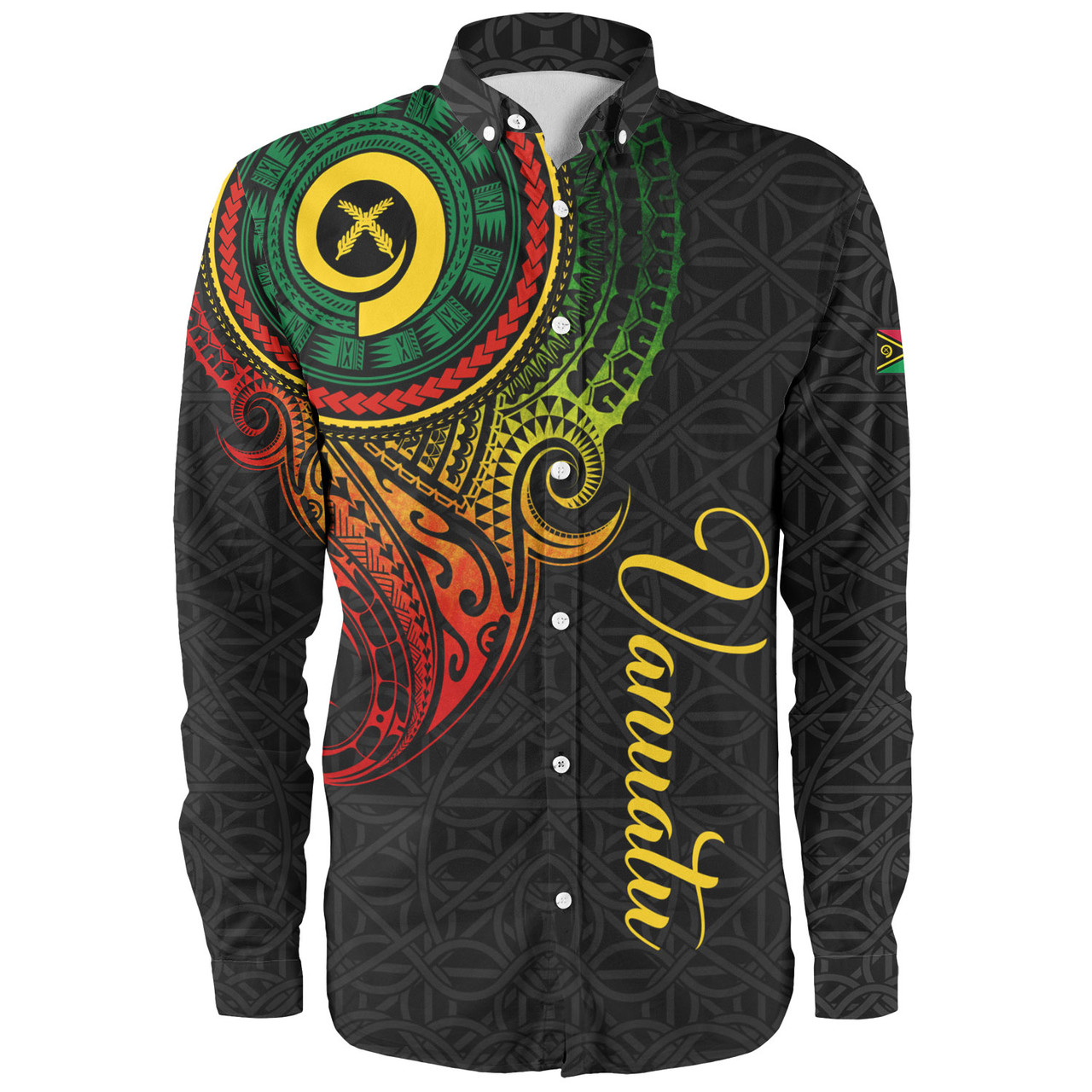 Vanuatu Long Sleeve Shirt Custom Vanuatu Seal Mutis En Atan Patterns Reggae Color