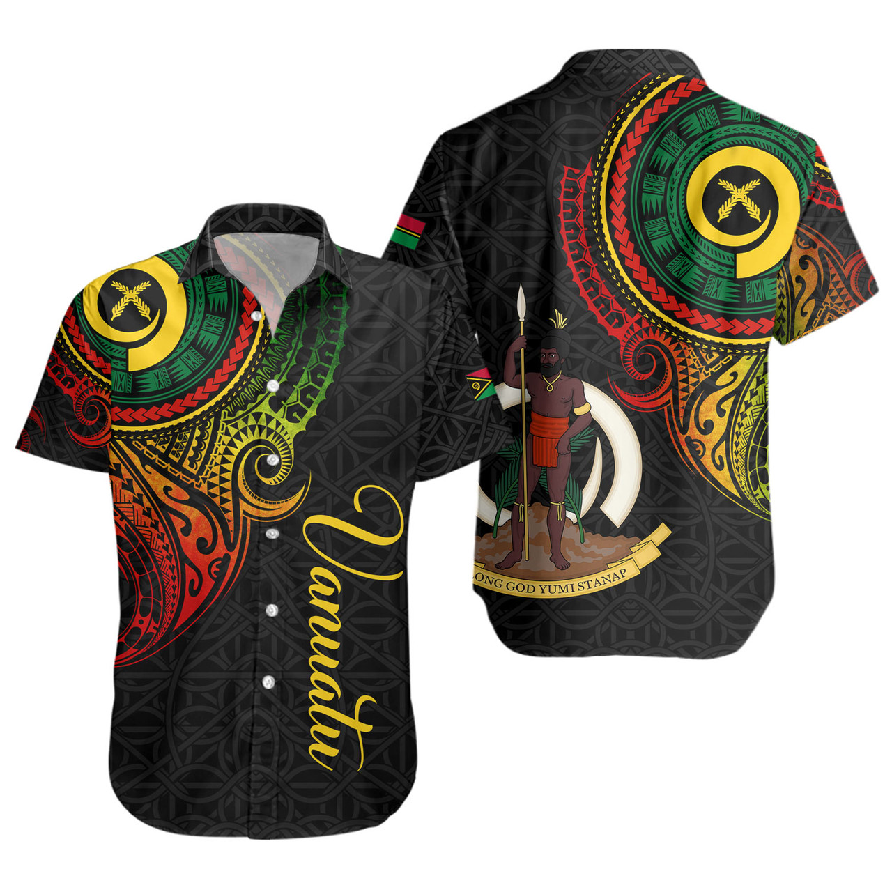 Vanuatu Short Sleeve Shirt Custom Vanuatu Seal Mutis En Atan Patterns Reggae Color