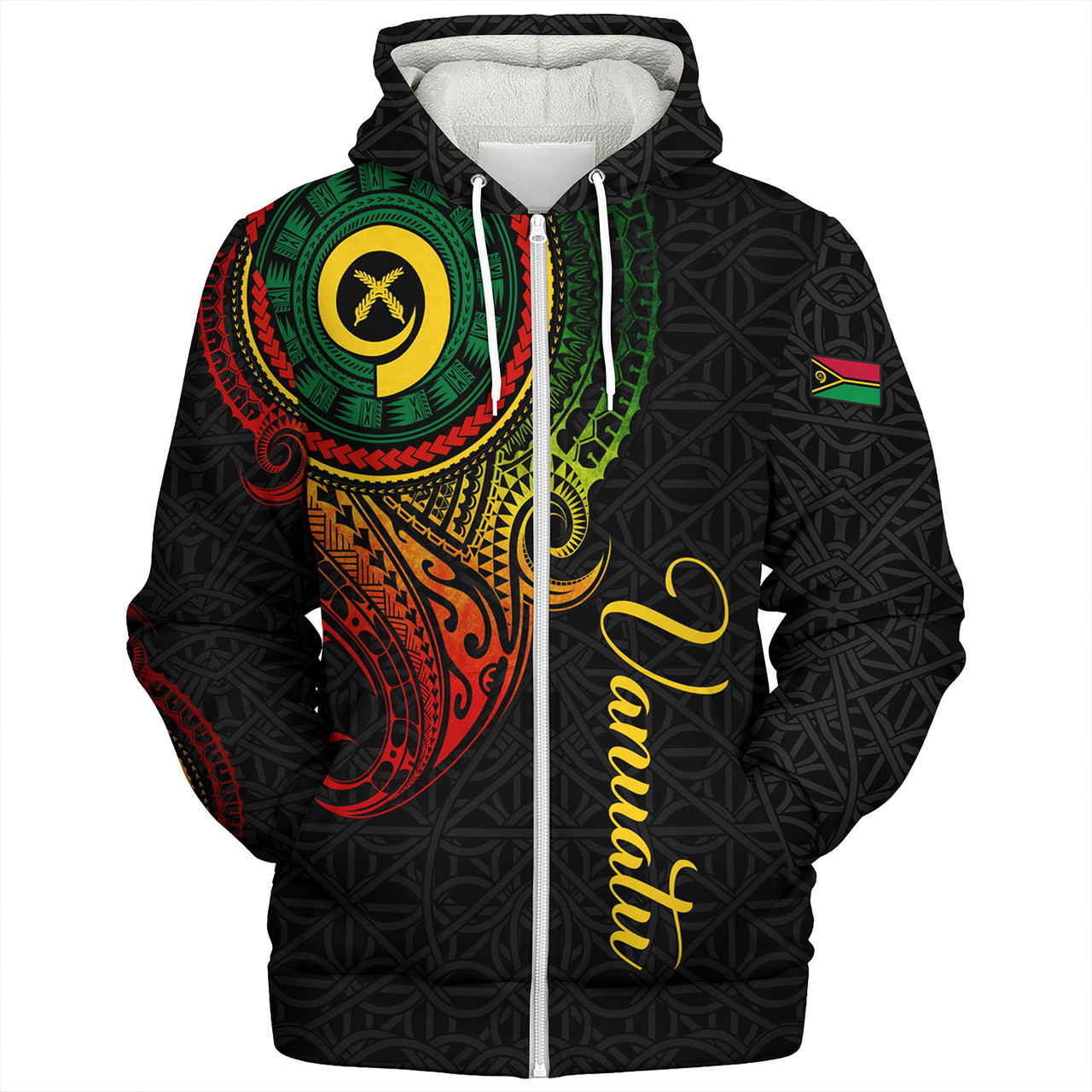 Vanuatu Sherpa Hoodie Custom Vanuatu Seal Mutis En Atan Patterns Reggae Color