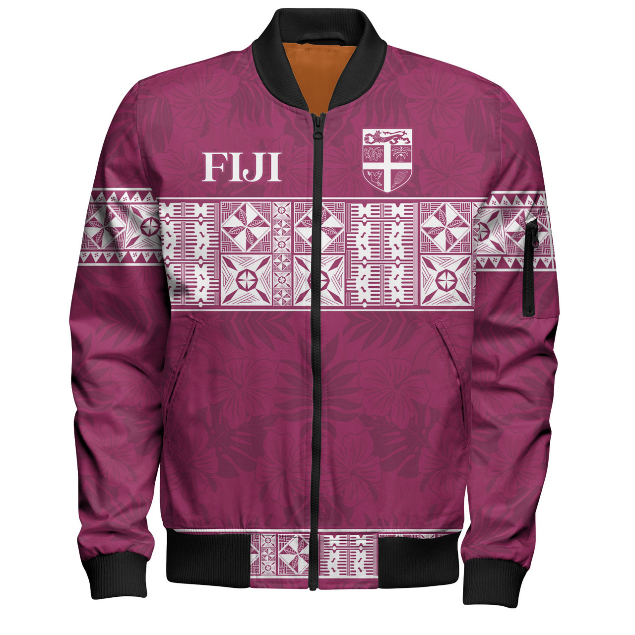 Fiji Bomber Jacket Custom Traditional Fijian Masi Pink Color