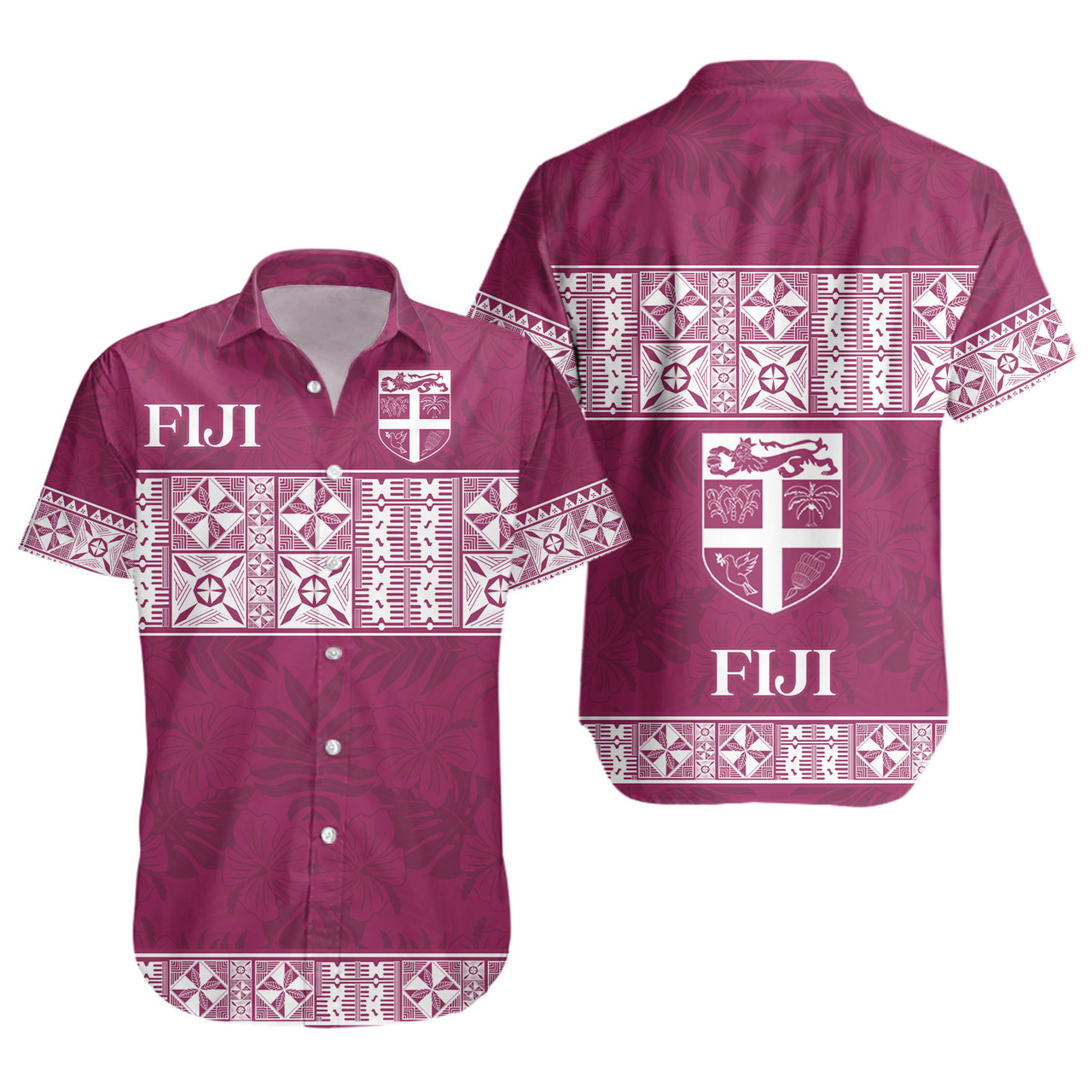Fiji Short Sleeve Shirt Custom Traditional Fijian Masi Pink Color