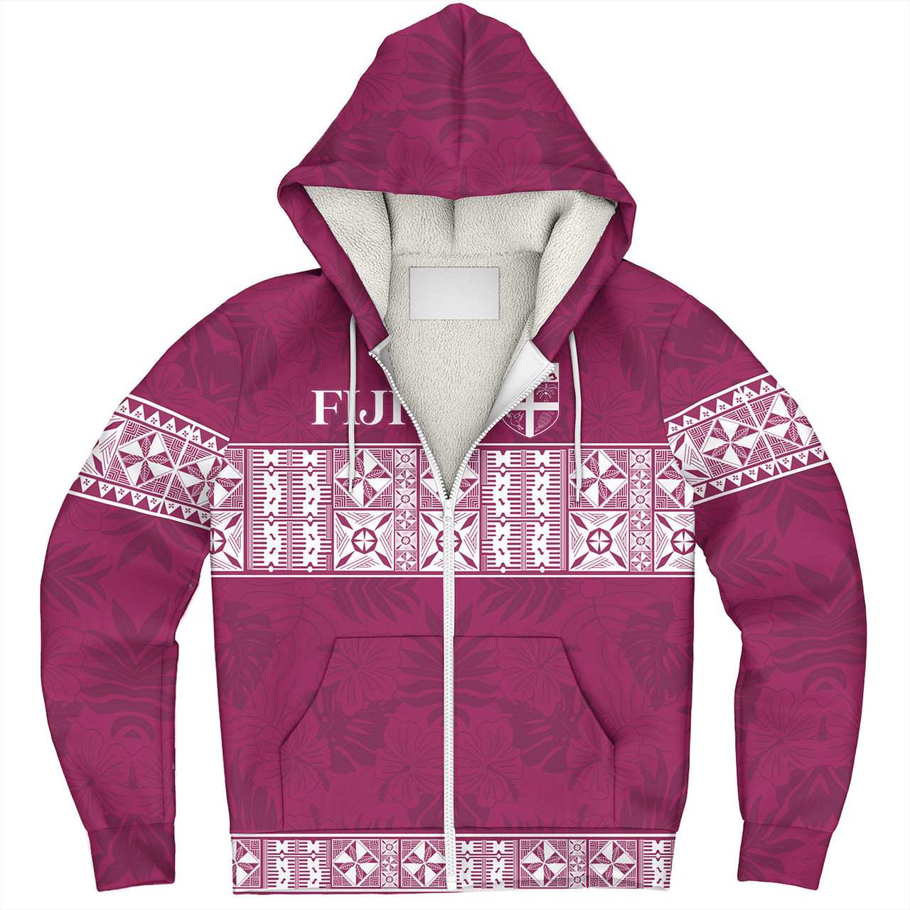 Fiji Sherpa Hoodie Custom Traditional Fijian Masi Pink Color