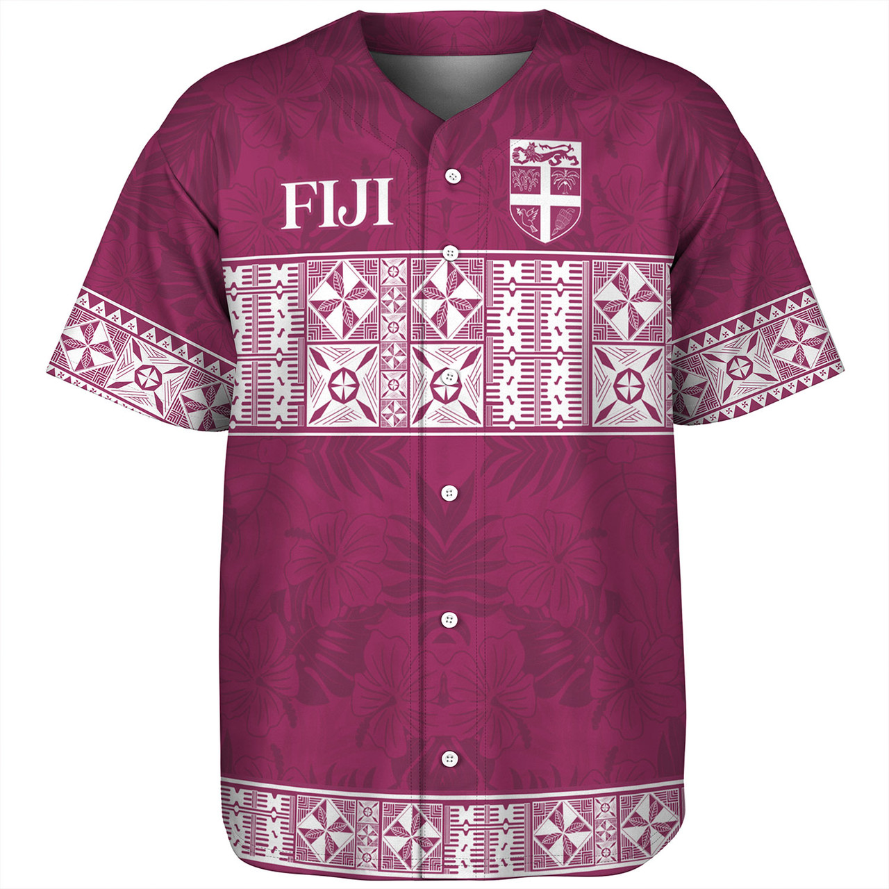 Fiji Baseball Shirt Custom Traditional Fijian Masi Pink Color