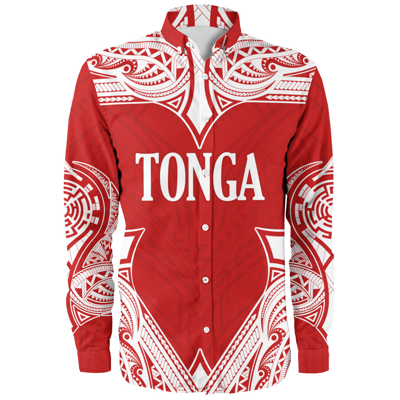 Tonga Long Sleeve Shirt - Custom Coat Of Arms With Patterns Flag Color