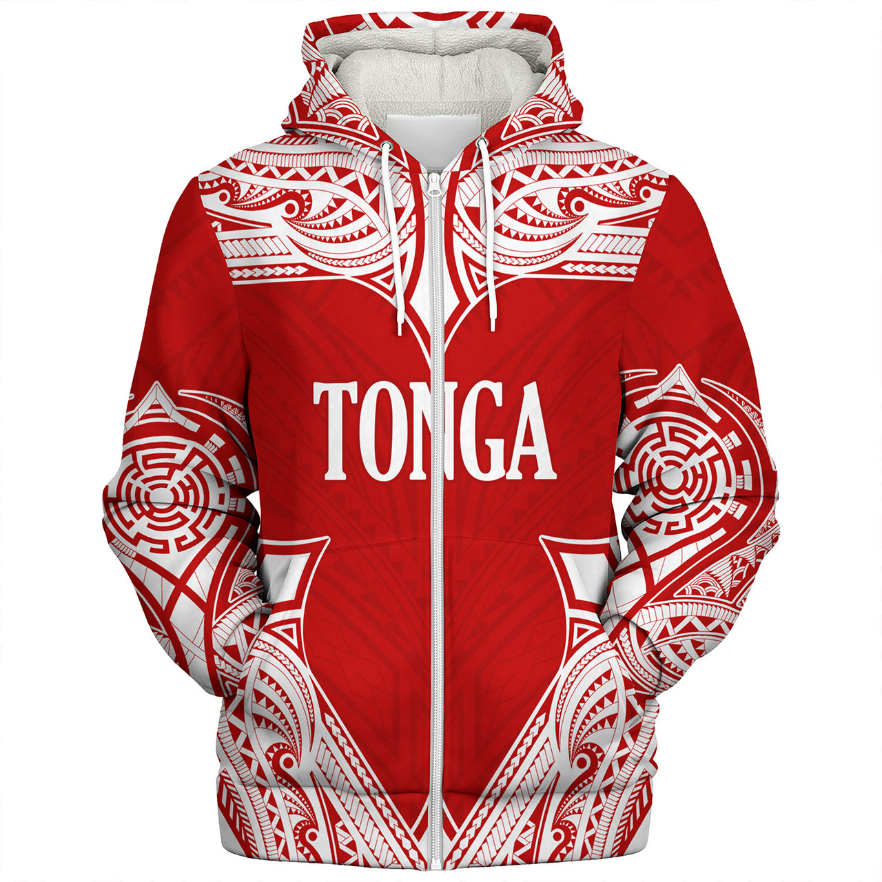 Tonga Sherpa Hoodie - Custom Coat Of Arms With Patterns Flag Color