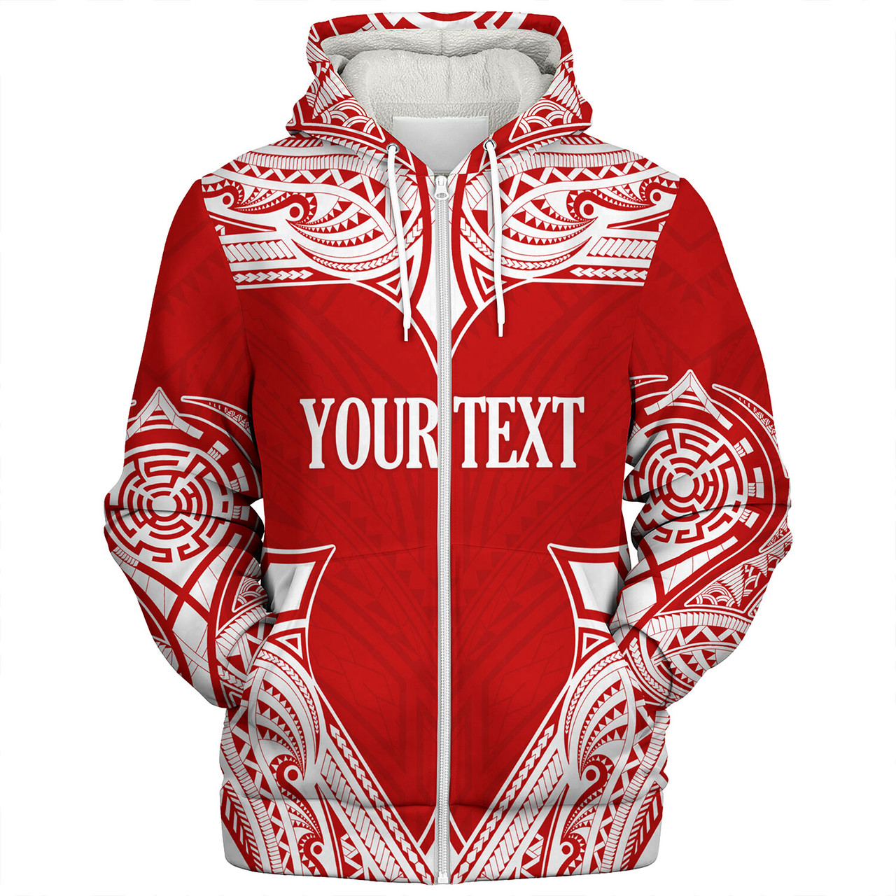 Tonga Sherpa Hoodie - Custom Coat Of Arms With Patterns Flag Color