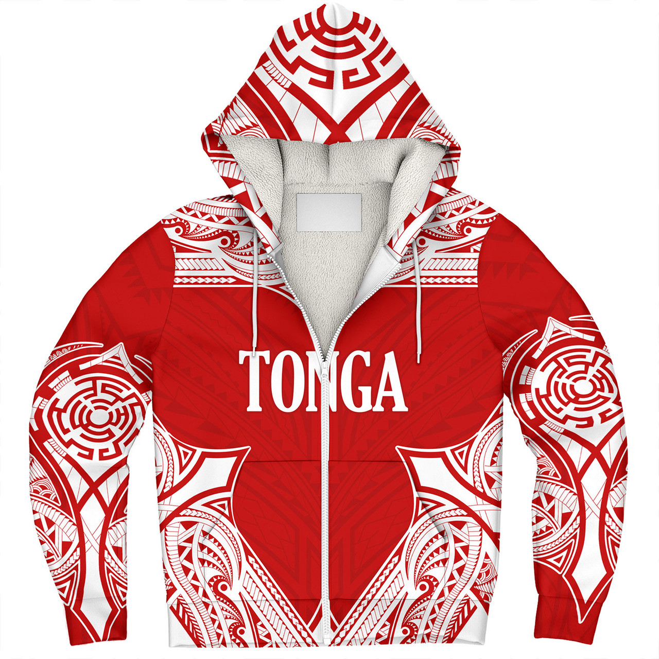 Tonga Sherpa Hoodie - Custom Coat Of Arms With Patterns Flag Color