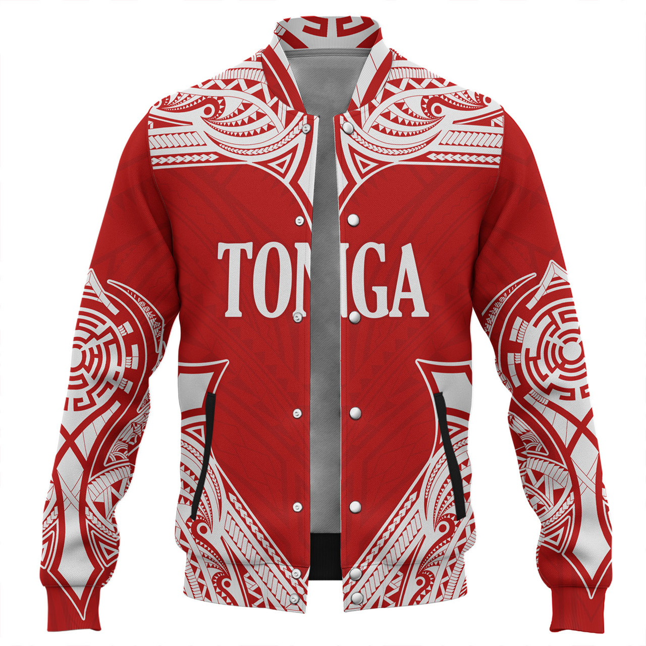 Tonga Baseball Jacket - Custom Coat Of Arms With Patterns Flag Color