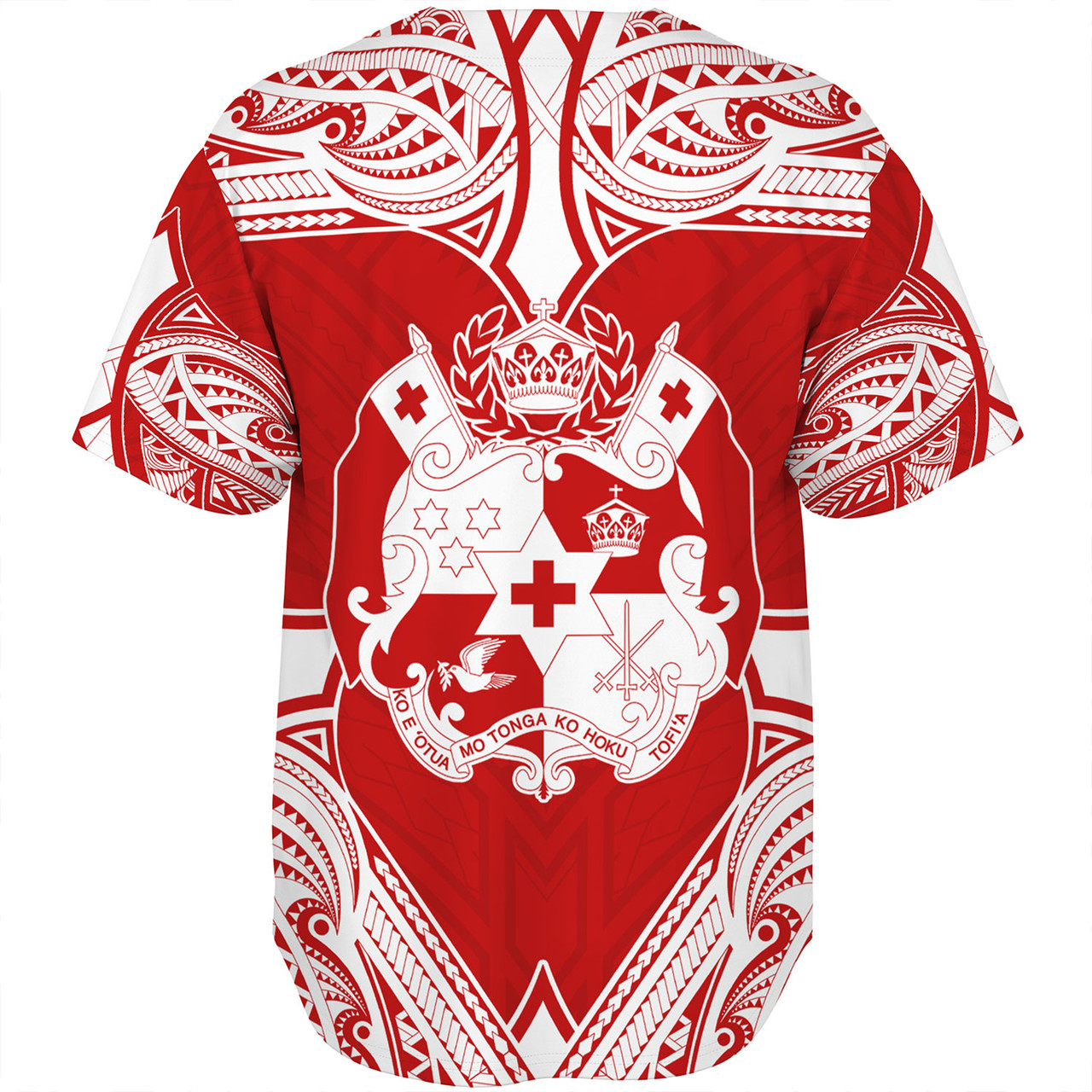Tonga Baseball Shirt - Custom Coat Of Arms With Patterns Flag Color