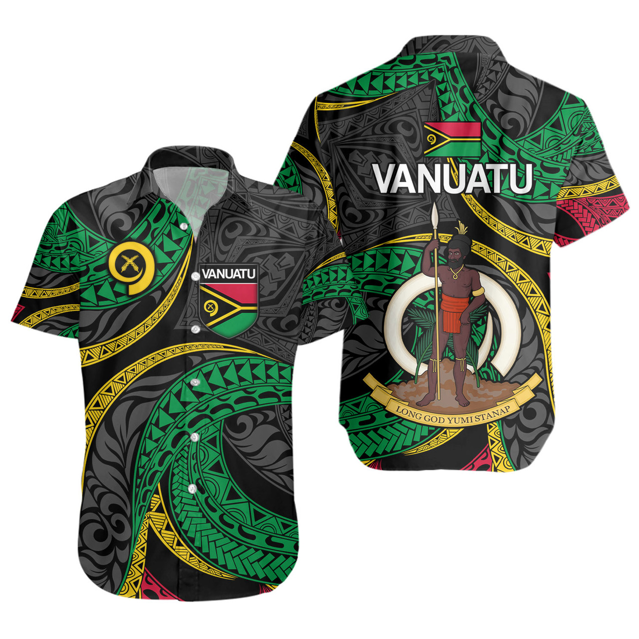 Vanuatu Short Sleeve Shirt - Custom Proud Vanuatu Tribal Pattern Mix Flag