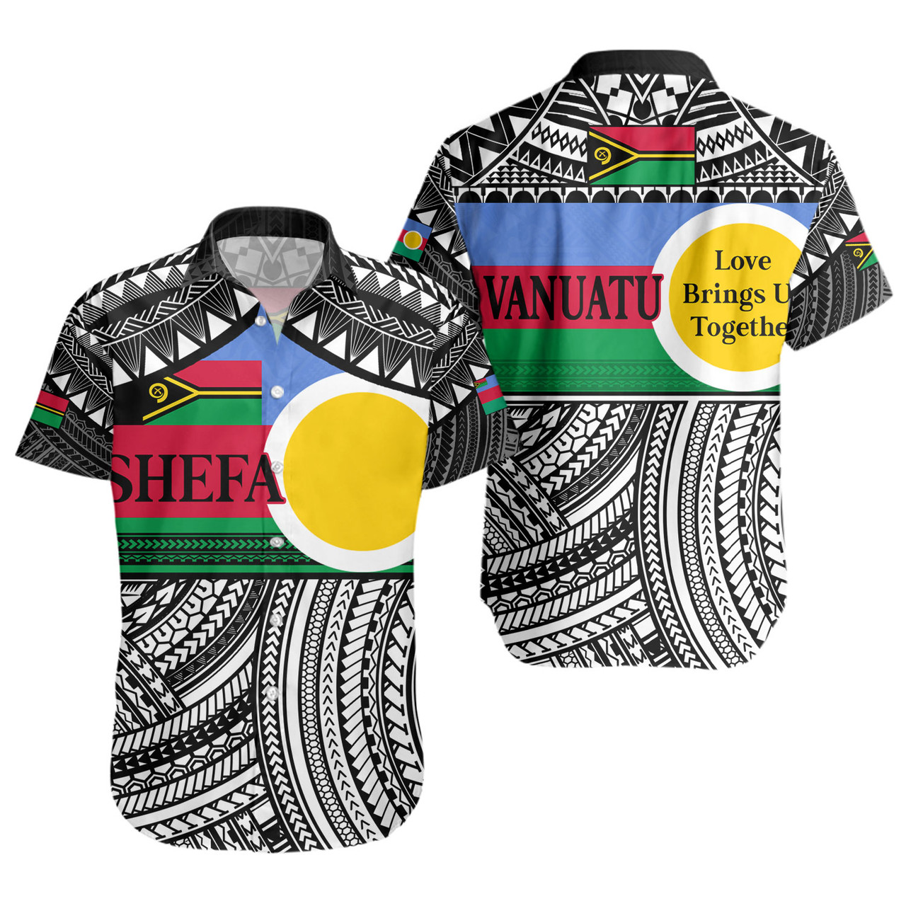 Vanuatu Short Sleeve Shirt - Custom Shefa Tribal Pattern Mix Flag