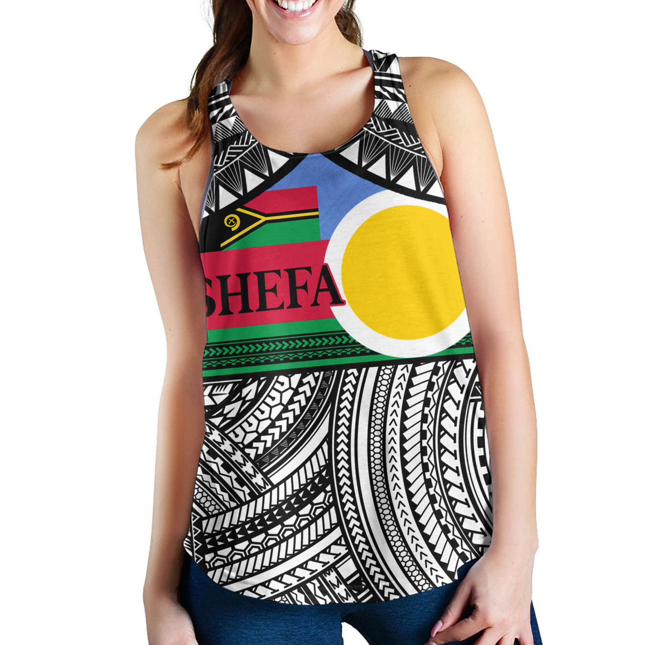 Vanuatu Women Tank - Custom Shefa Tribal Pattern Mix Flag