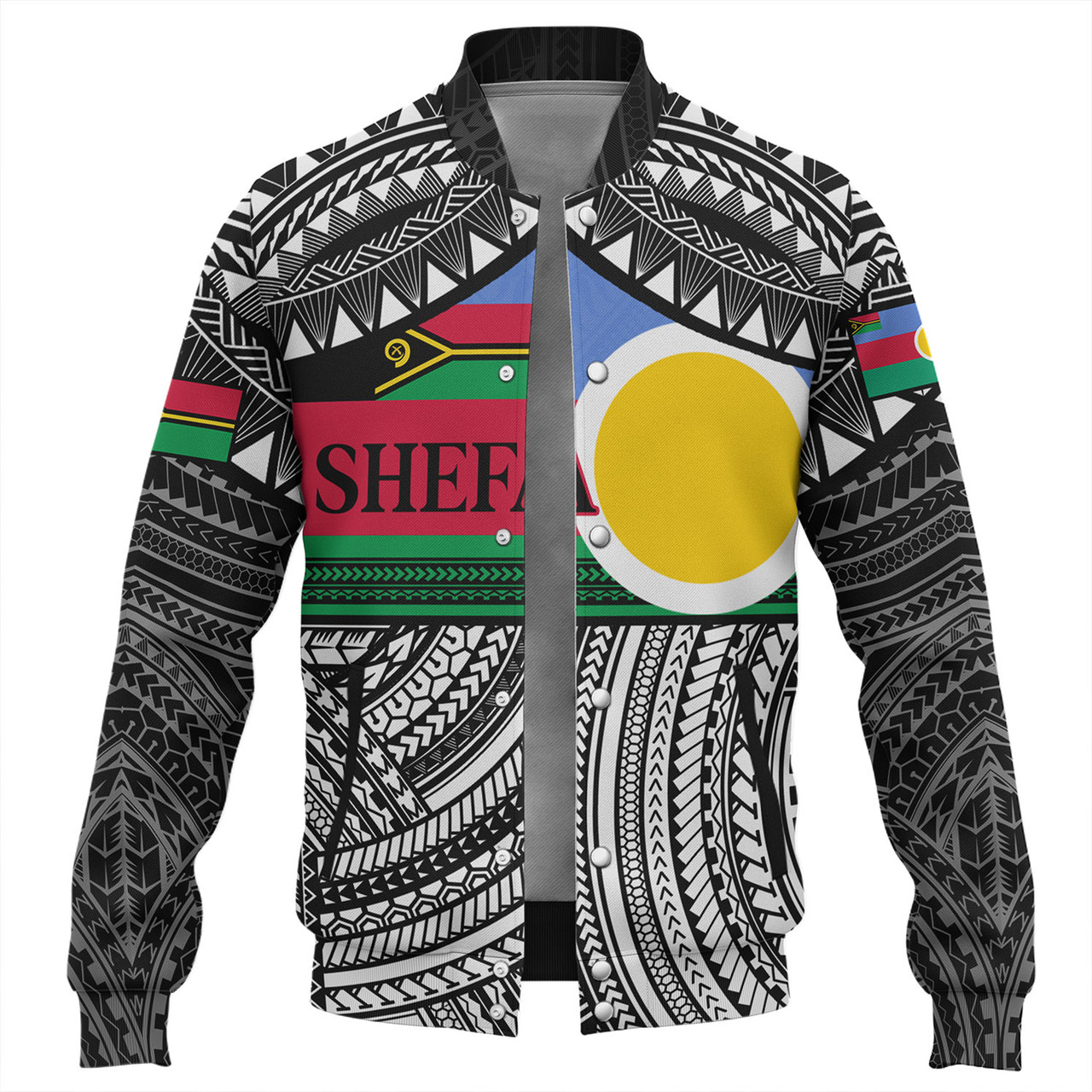 Vanuatu Baseball Jacket - Custom Shefa Tribal Pattern Mix Flag