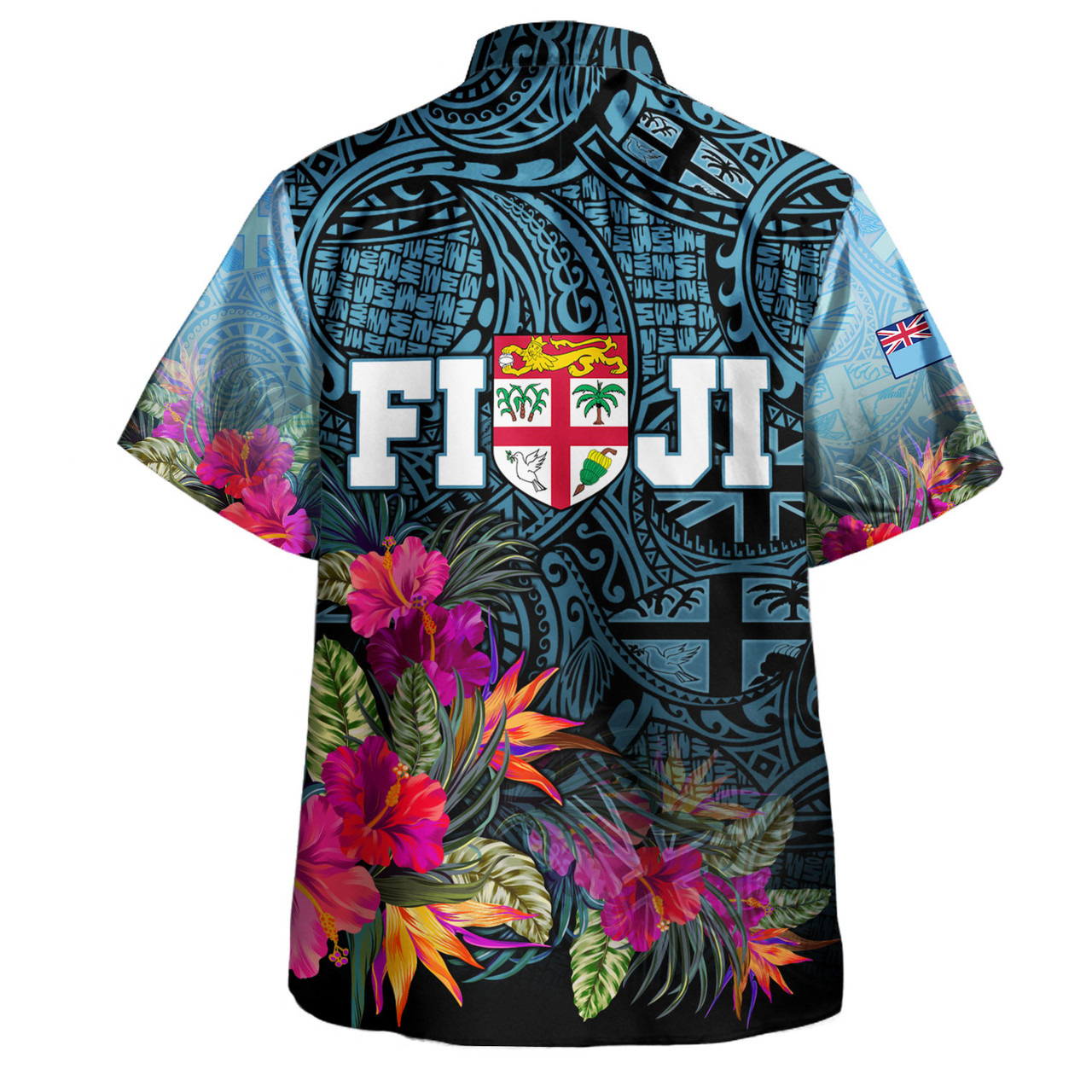 Fiji Hawaiian Shirt - Fiji Seal With Tapa Patterns Tropical Flowers Design