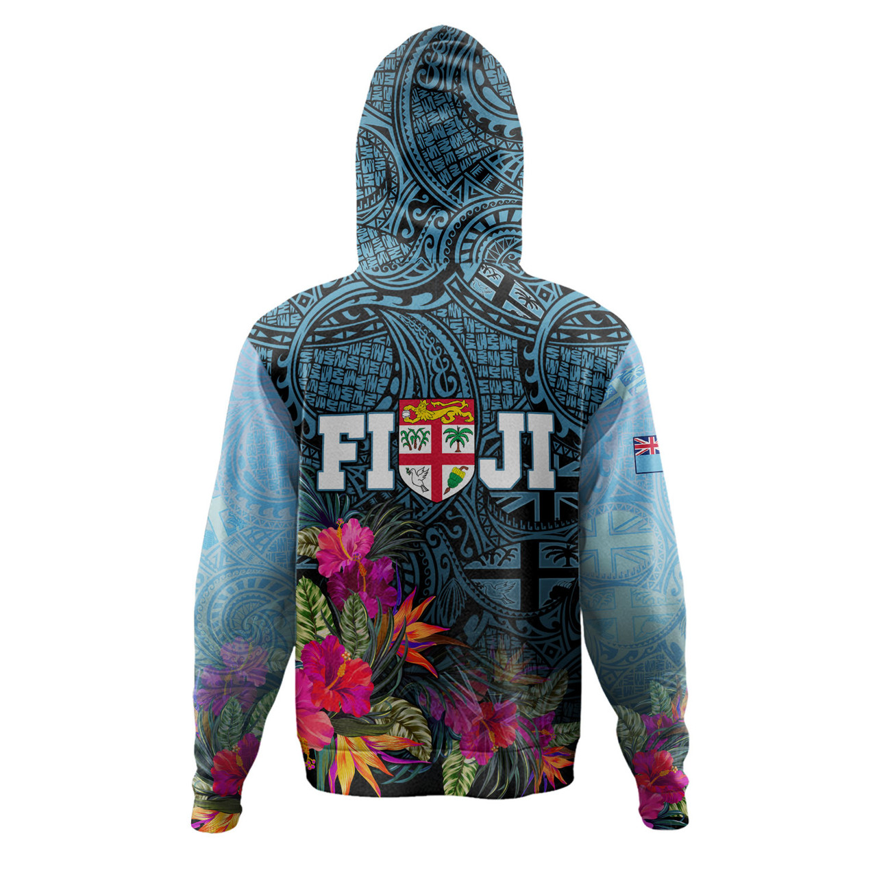 Fiji Hoodie - Fiji Seal With Tapa Patterns Tropical Flowers Design