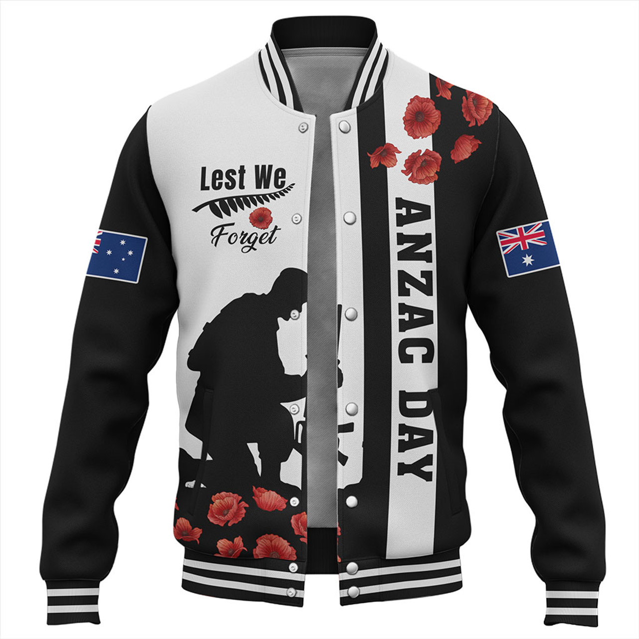 New Zealand Baseball Jacket Anzac Day Lest We Forget Simple Style