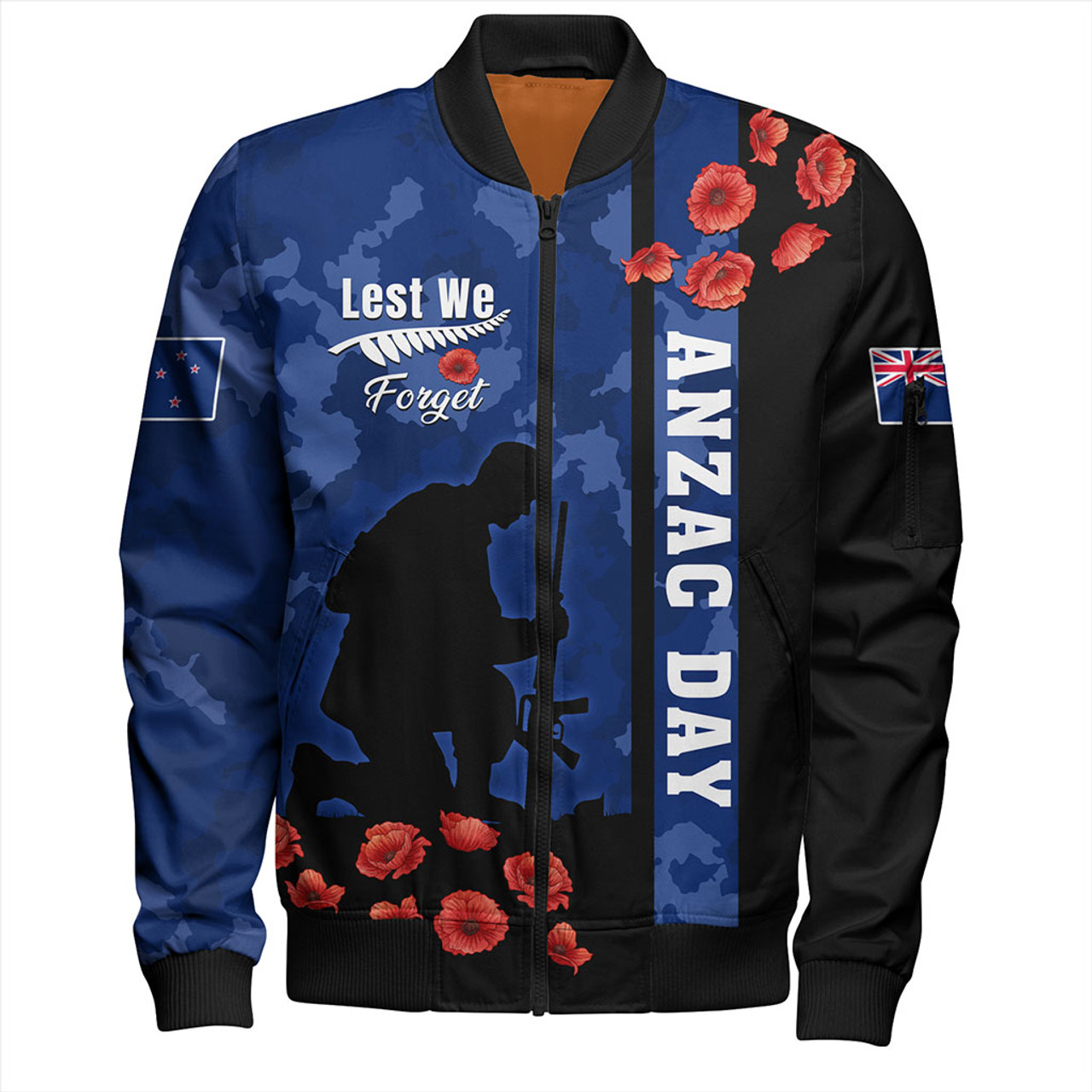 New Zealand Bomber Jacket Anzac Day Lest We Forget Military Camouflage Simple Style