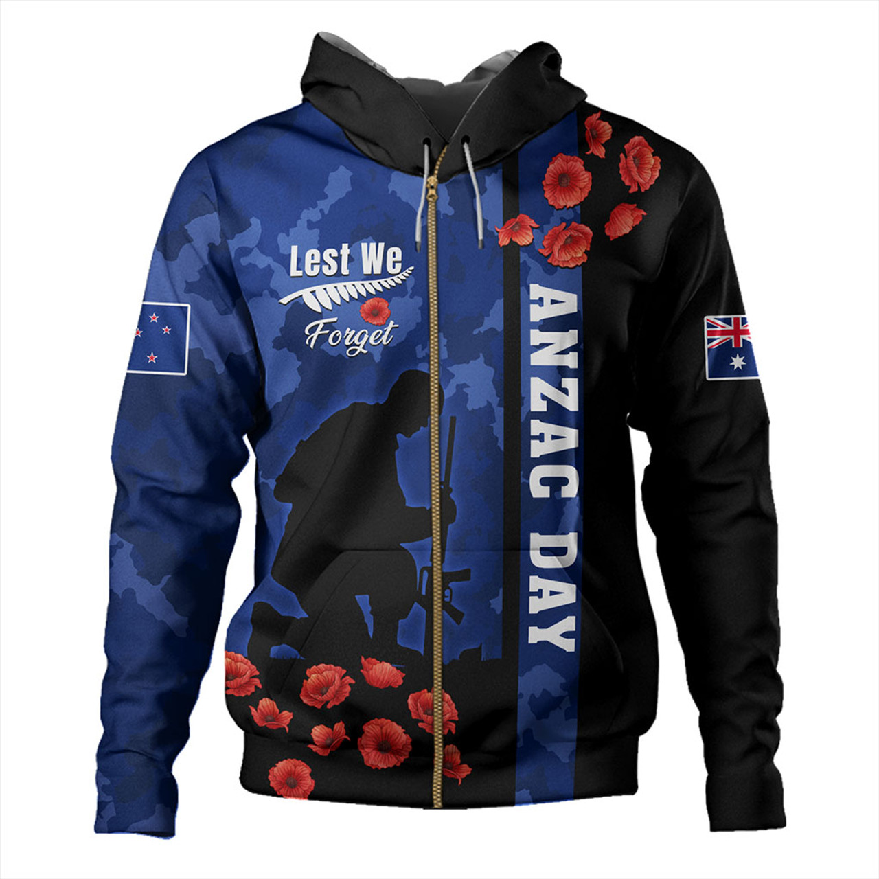 New Zealand Hoodie Anzac Day Lest We Forget Military Camouflage Simple Style