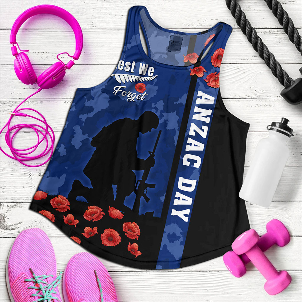 New Zealand Women Tank Anzac Day Lest We Forget Military Camouflage Simple Style