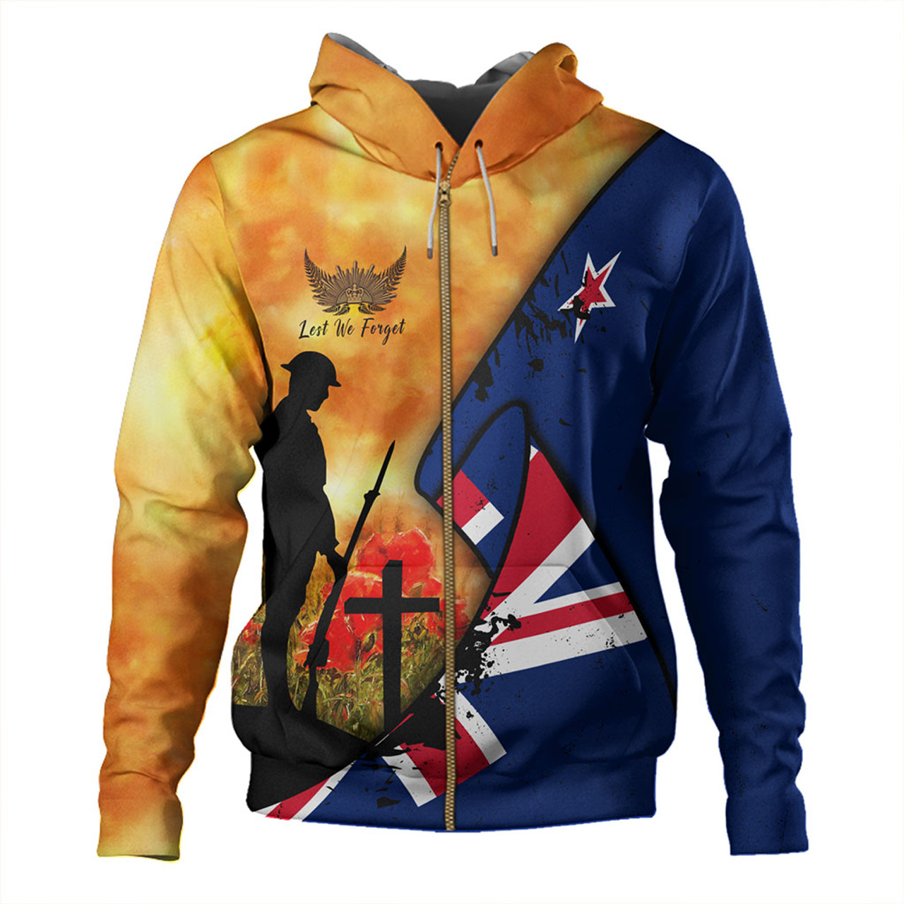 New Zealand Hoodie Anzac Day Flag Lest We Forget