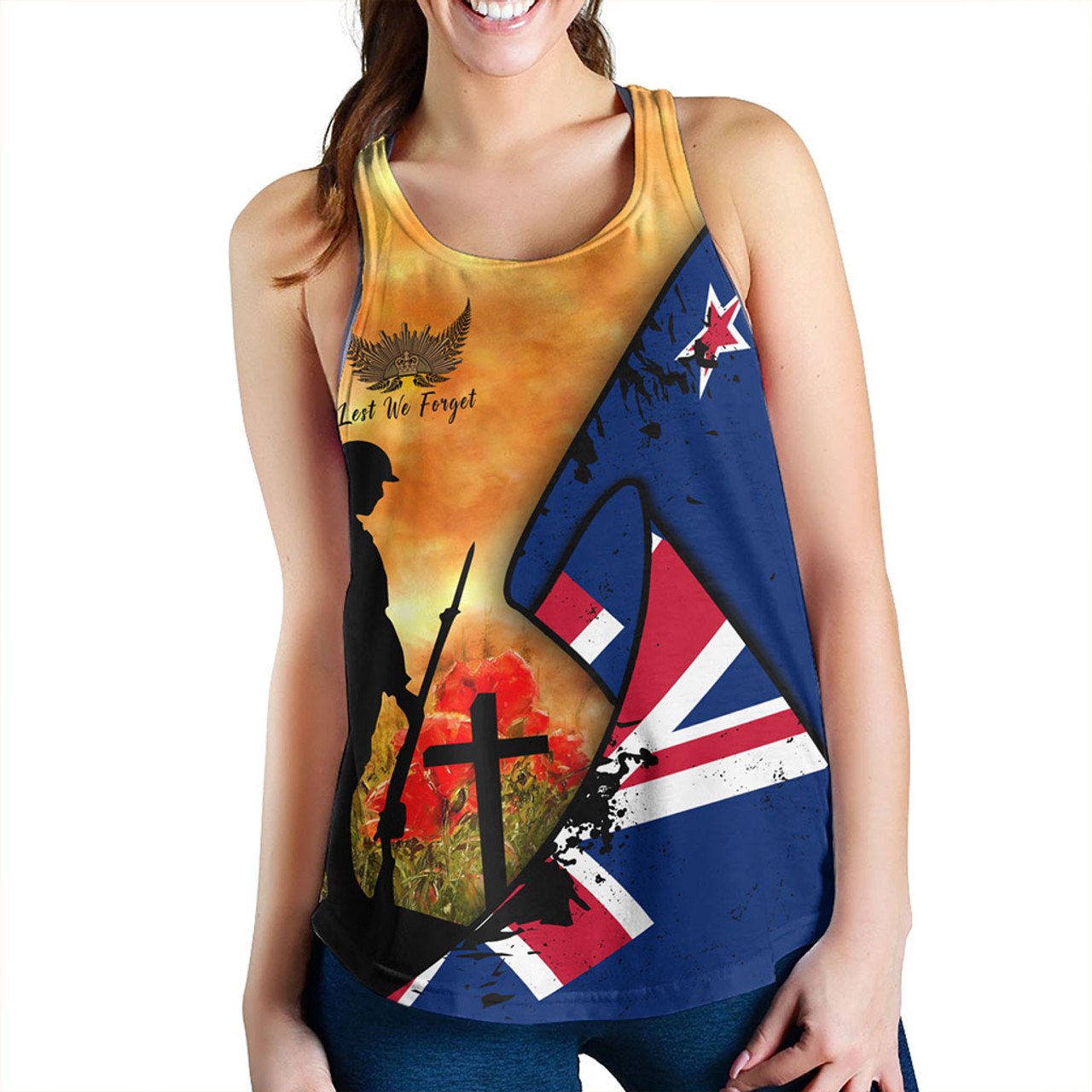 New Zealand Women Tank Anzac Day Flag Lest We Forget